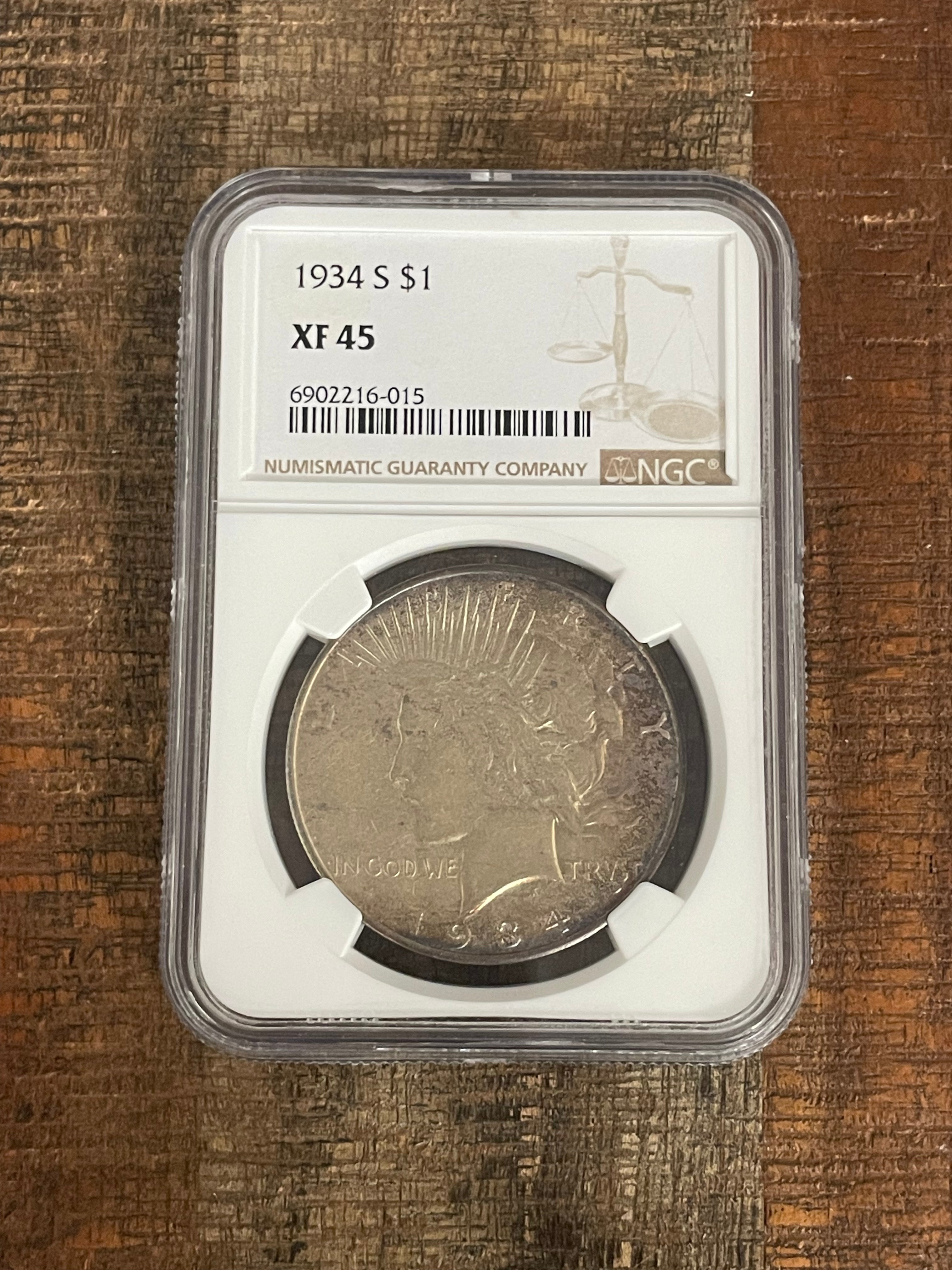 1934-S $1 US Silver Peace Dollar NGC XF 45 ~ Rim Toning