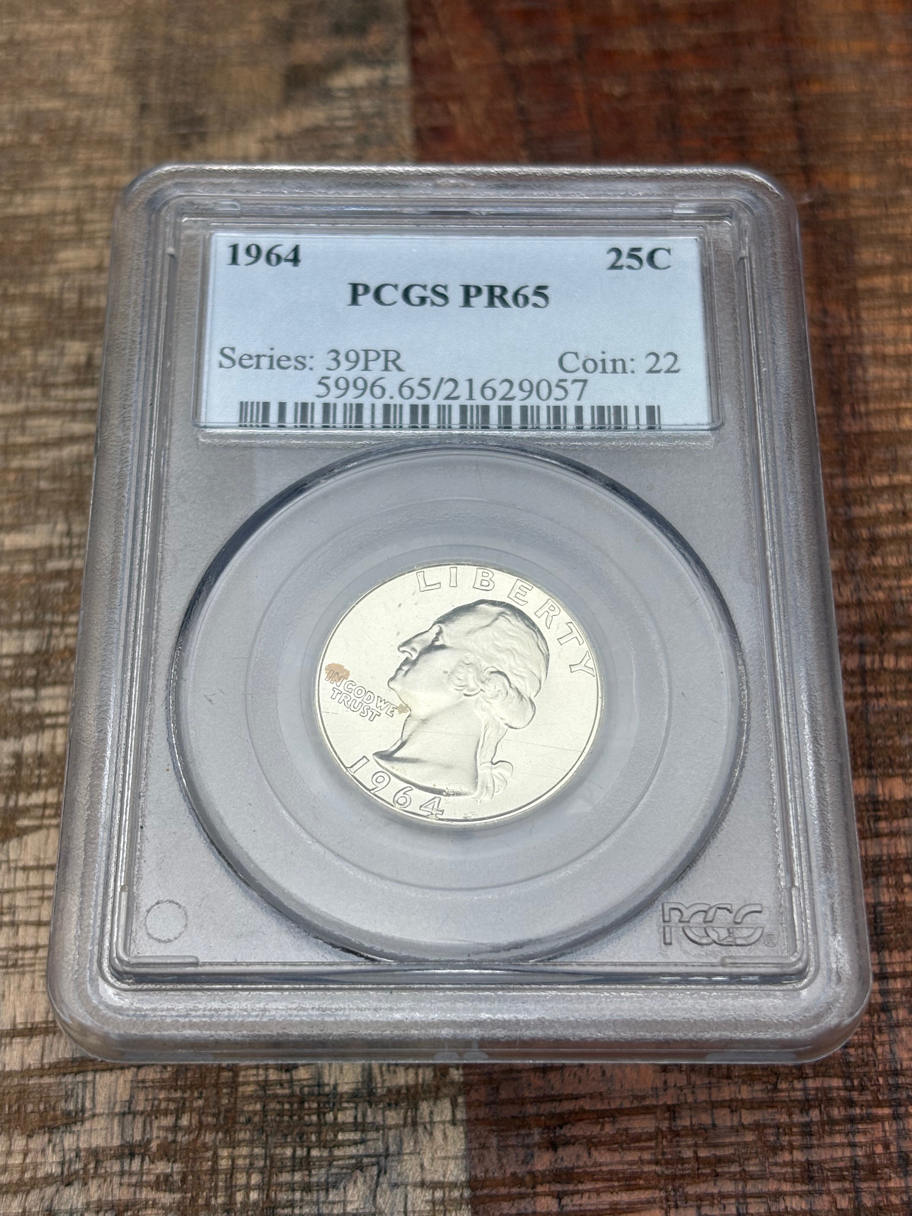 1964 25C US Washington Quarter  ~ PCGS PR65