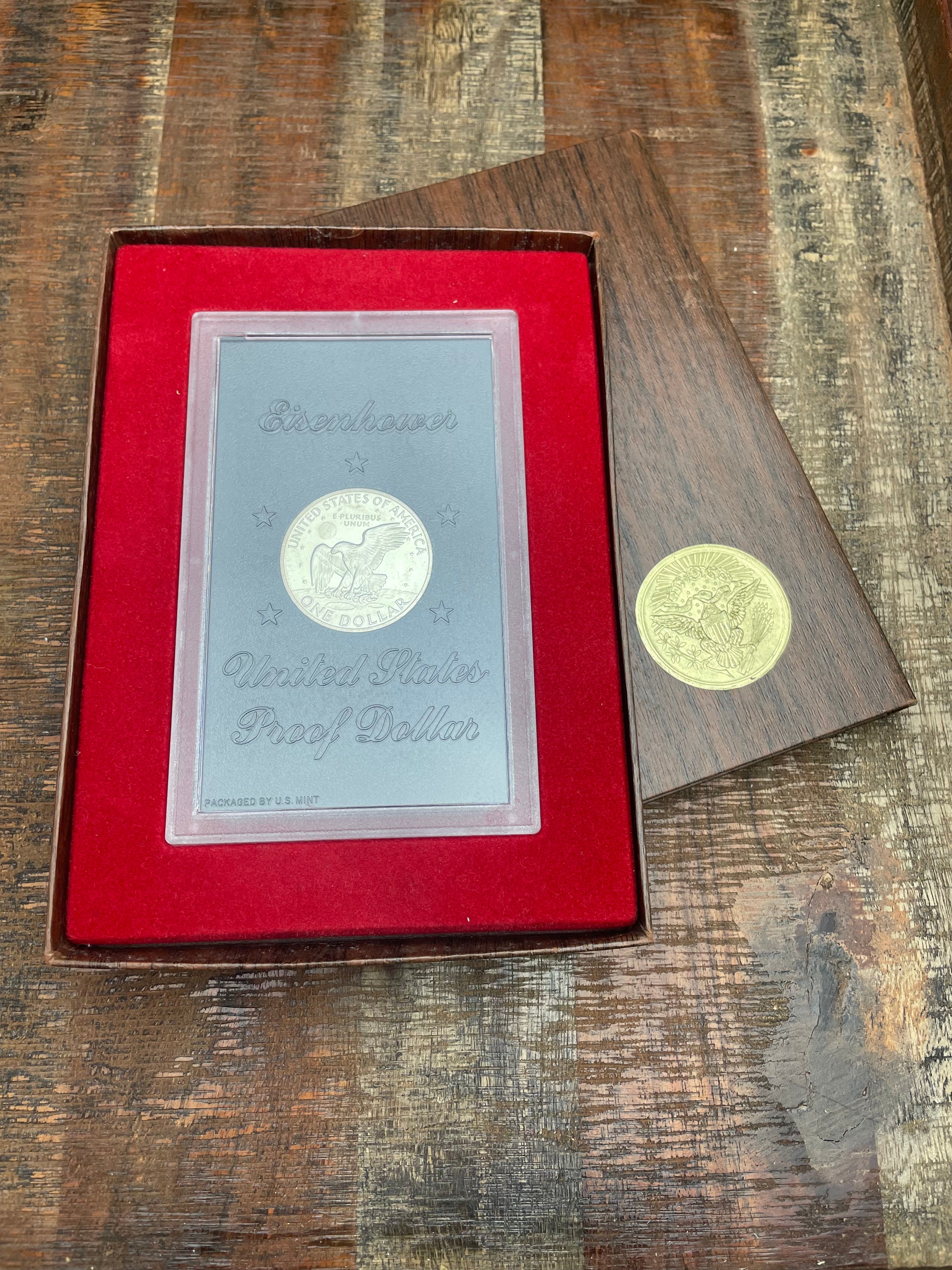 1971-S $1 US Eisenhower Proof Dollar 40% Silver ~ Brown Ike ~ OGP