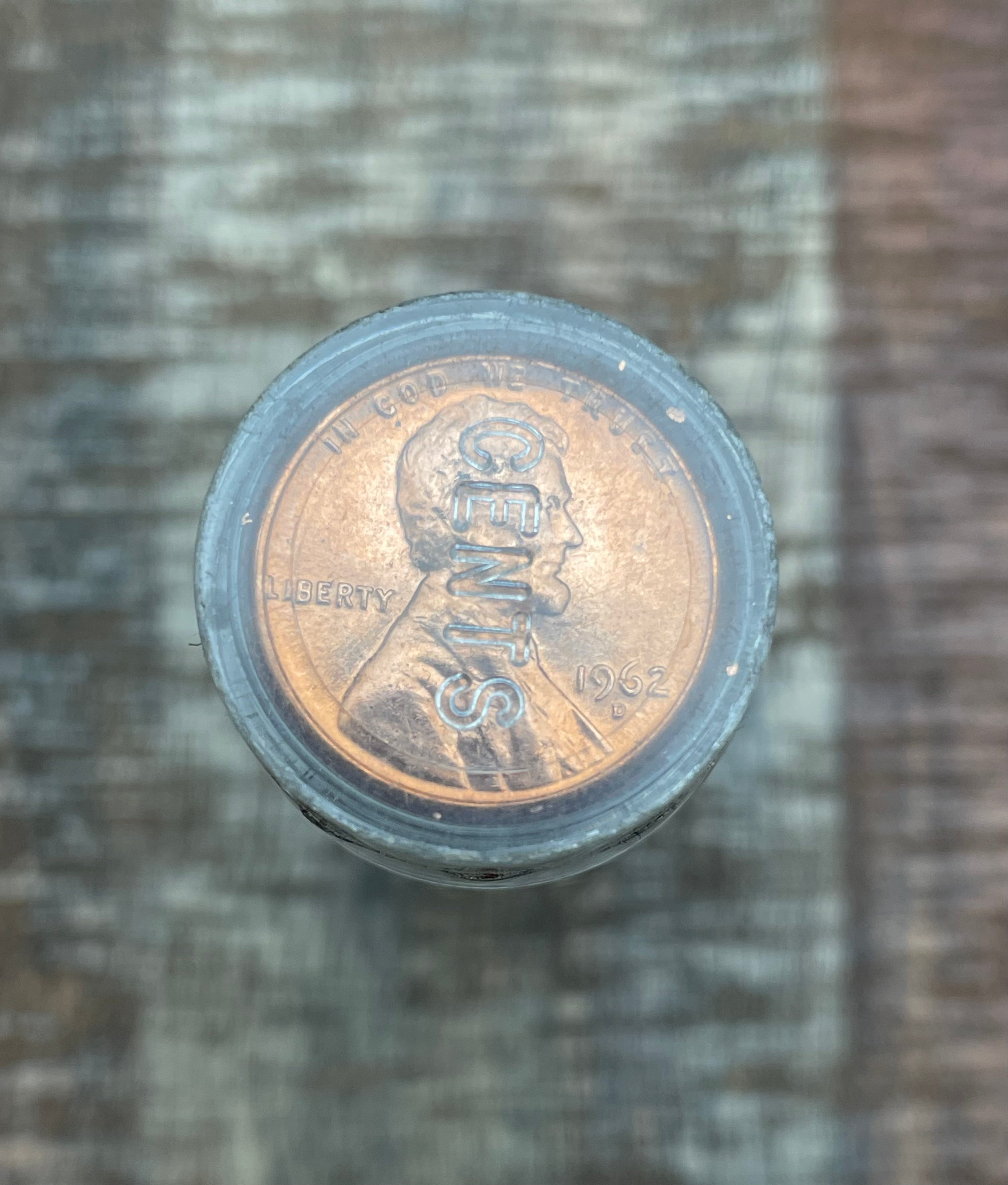 1962-D 1C Uncirculated Lincoln Memorial Cent ~ 1 Roll ~ 50 Coins ~ In Plastic Tube ~ BU