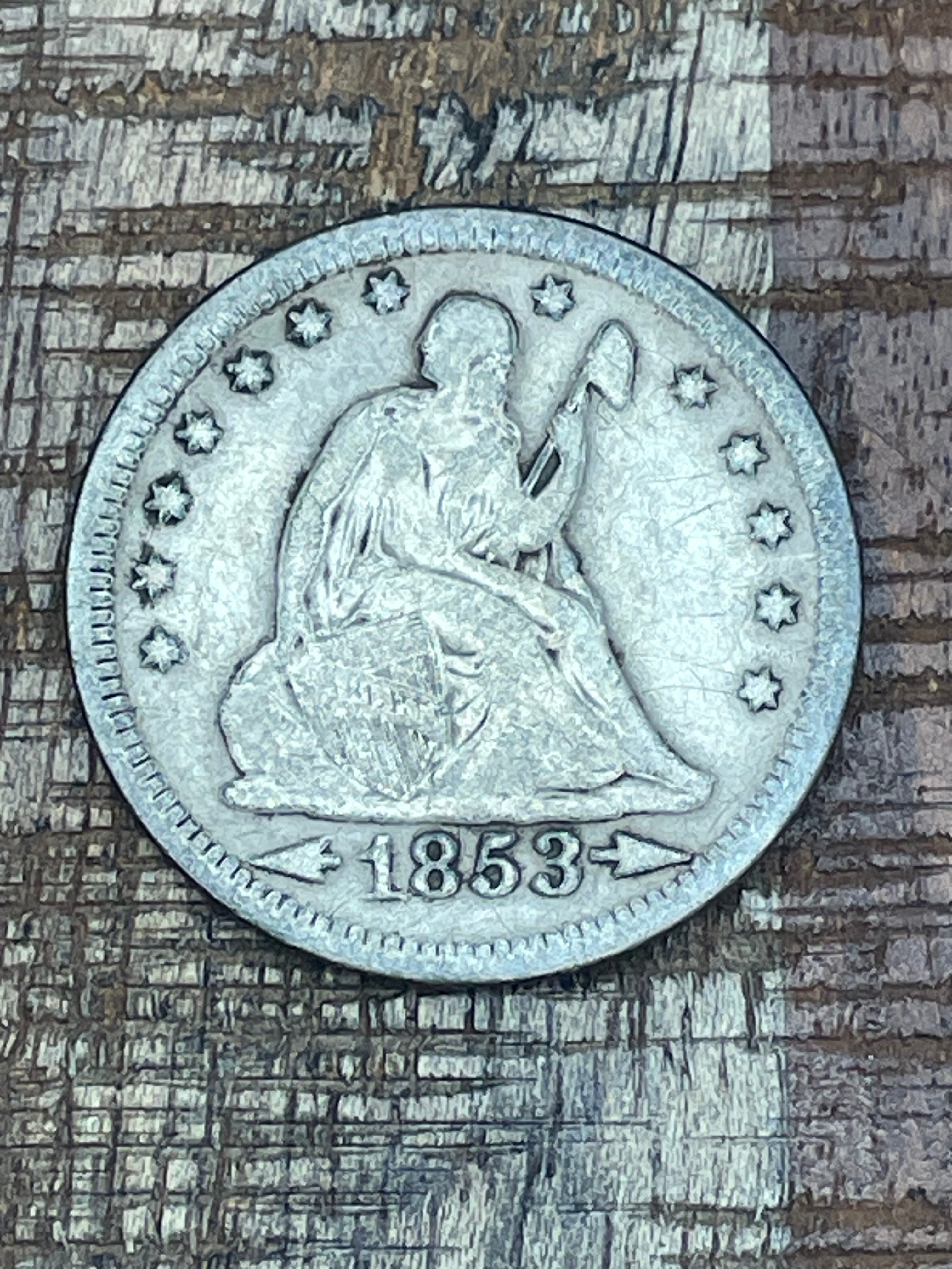1853 25c US Seated Liberty Quarter