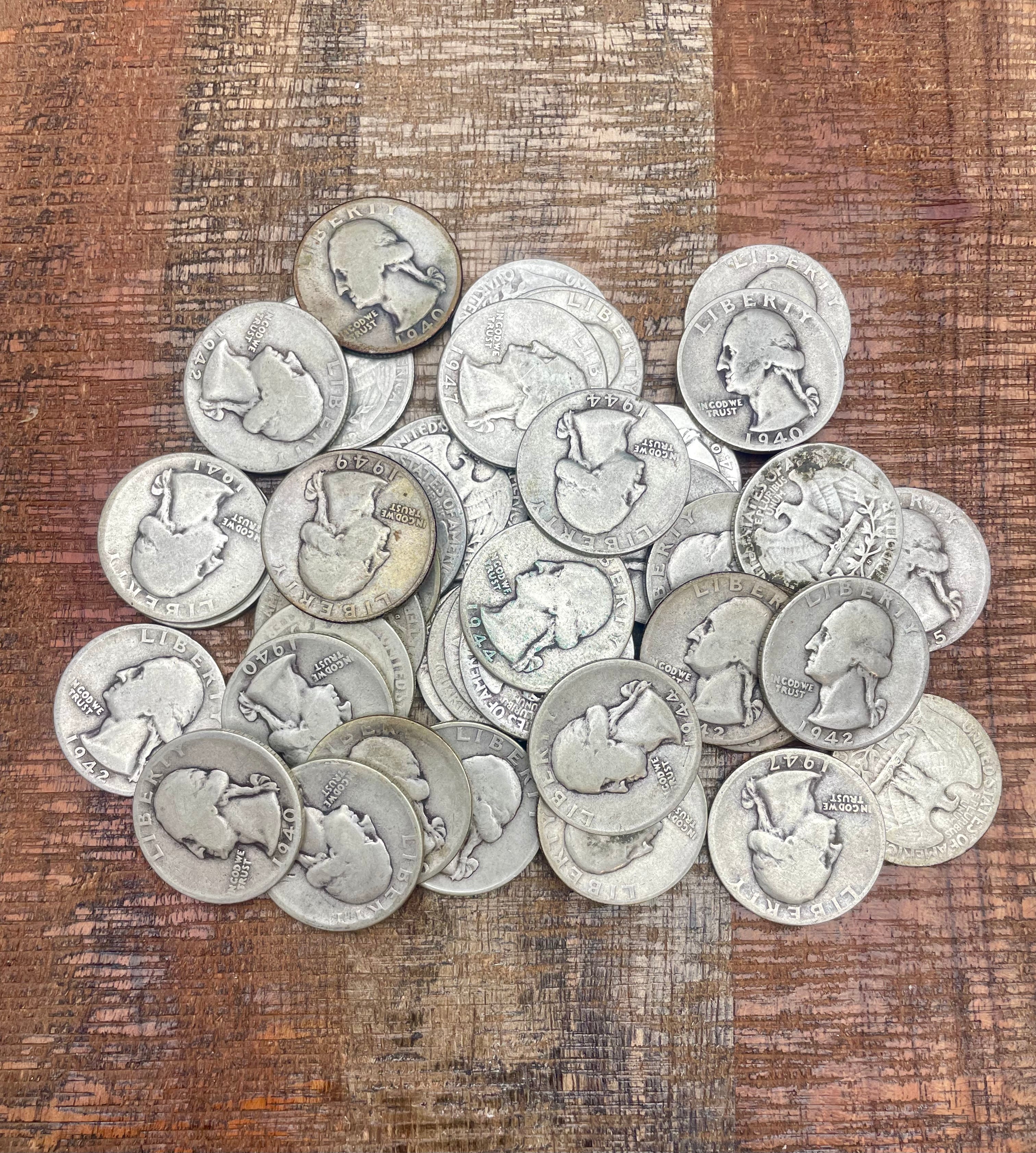 1940-1949 $10 Roll of Quarters - 90% Silver - 40 Quarters~Mixed Dates all from the 40's