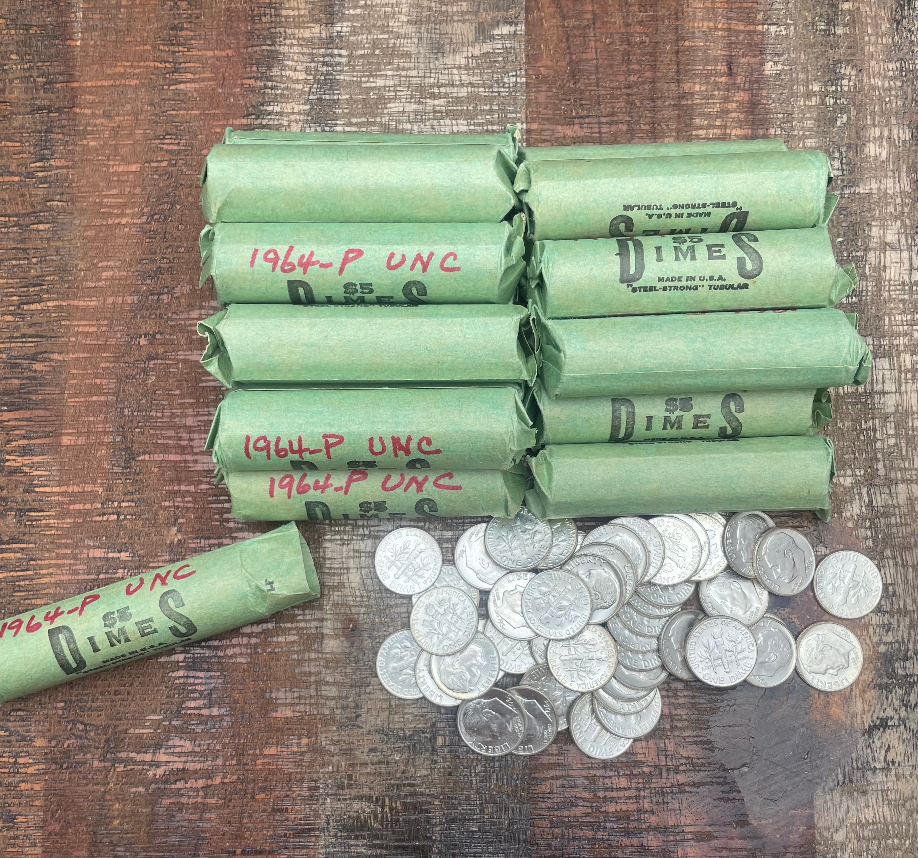 1964 $5 Roll of Uncirculated Dimes - 90% Silver - 50 Dimes