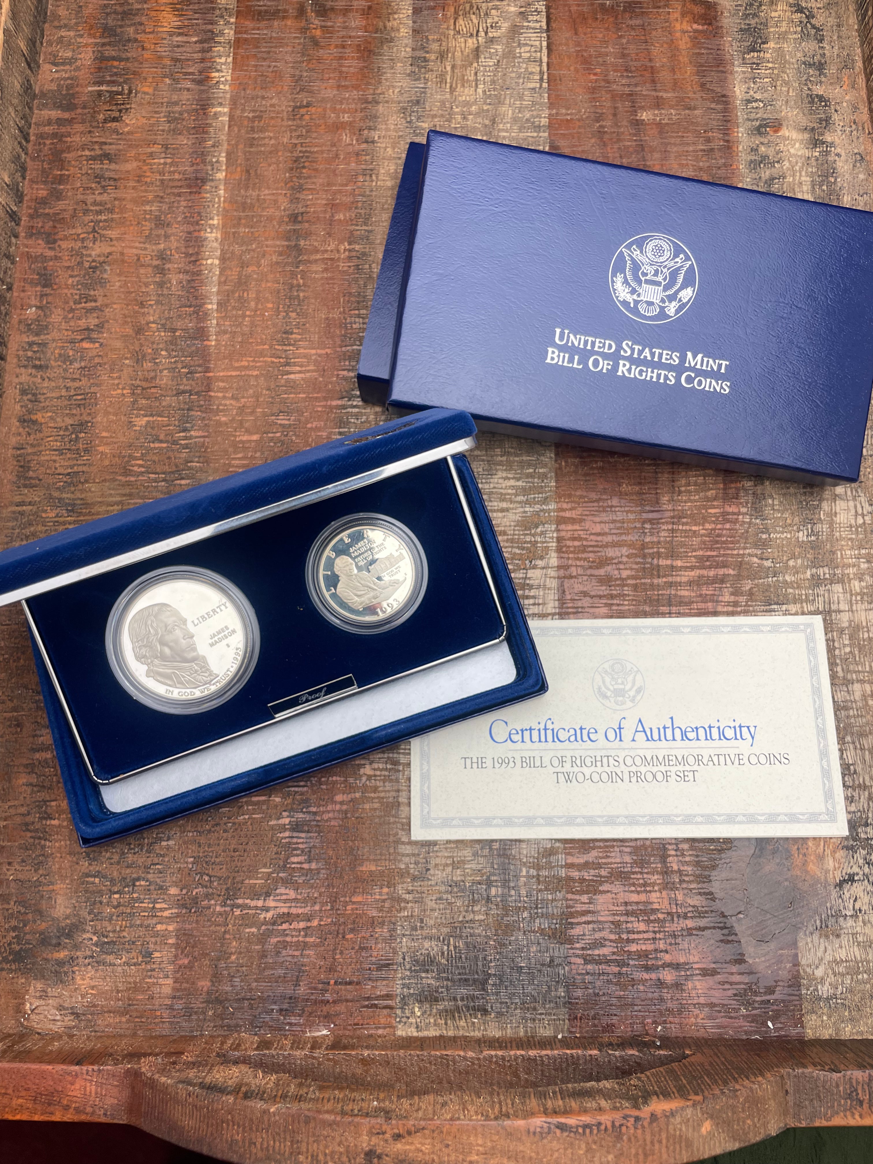 1993 Bill of Rights Commemorative Coins~Two-Coin Proof Set~Silver Dollar/Silver Half Dollar~ OGP with COA
