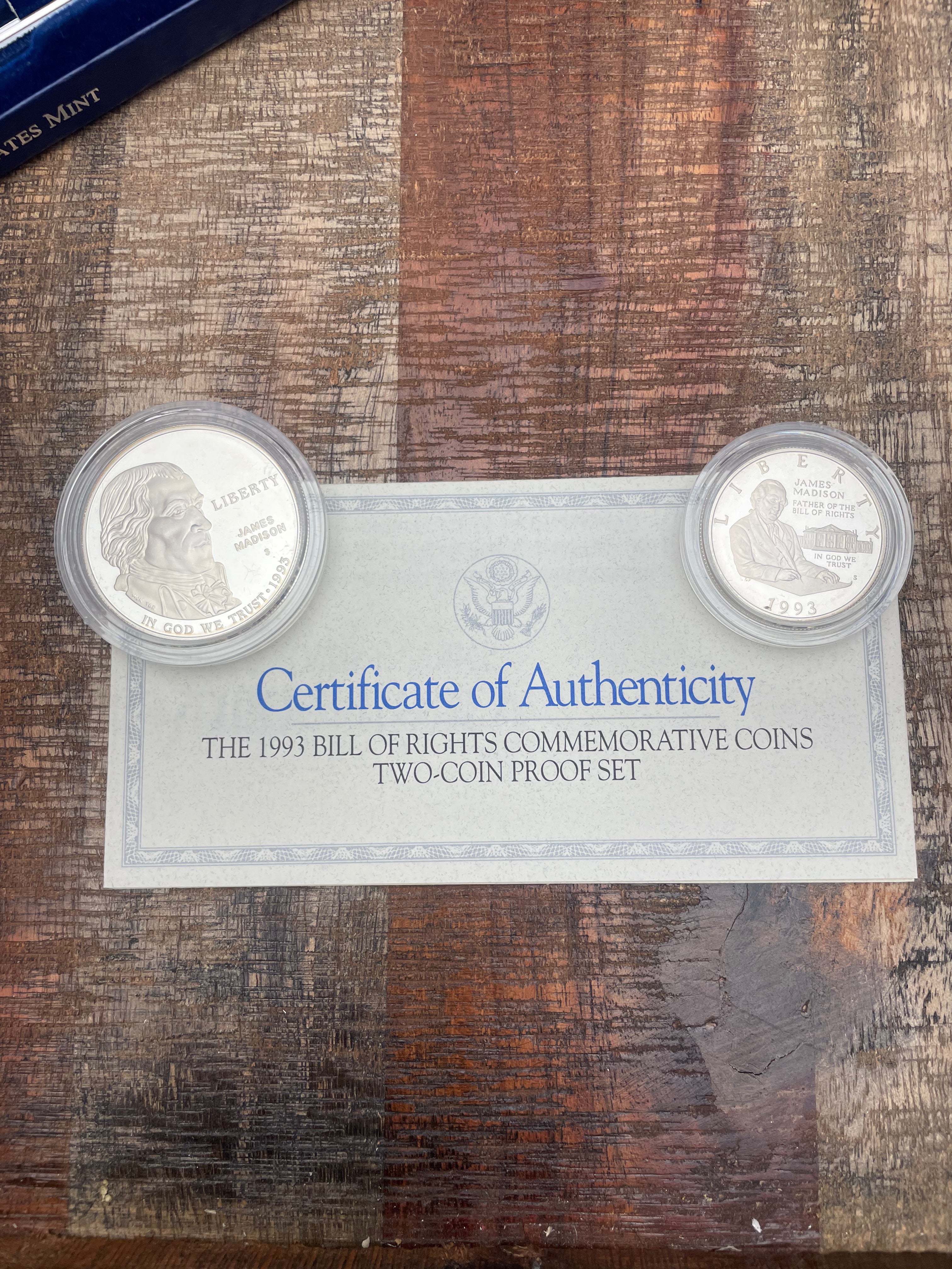 1993 Bill of Rights Commemorative Coins~Two-Coin Proof Set~Silver Dollar/Silver Half Dollar~ OGP with COA