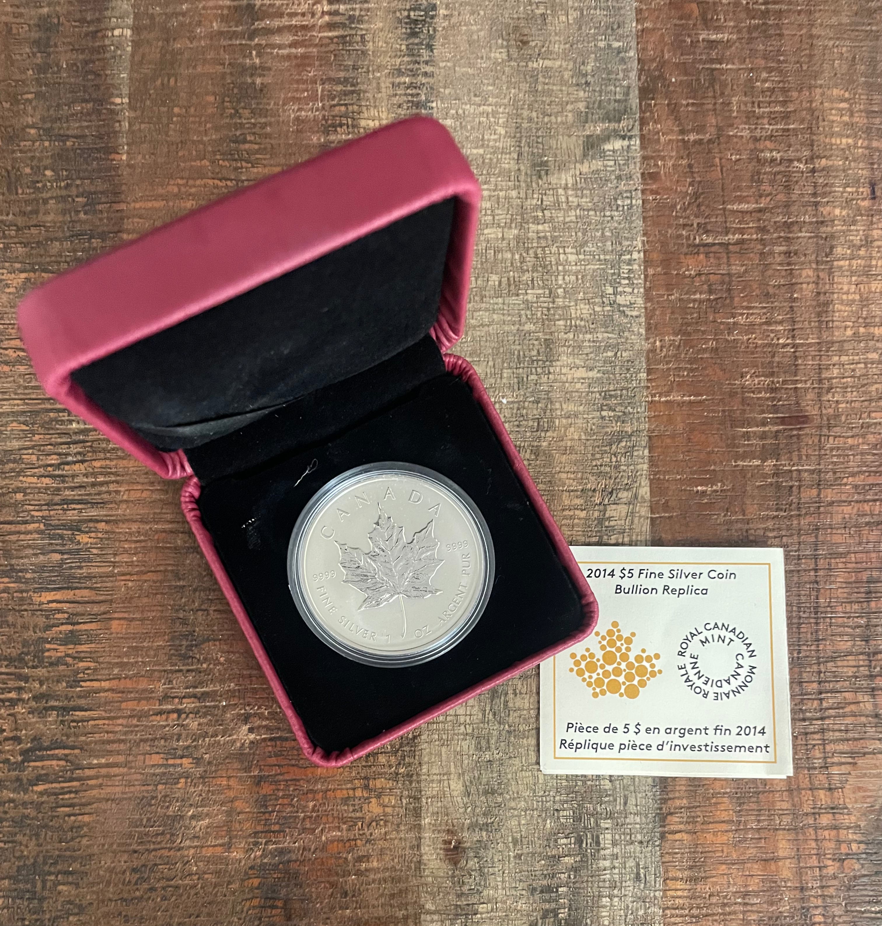 2014 $5 Reverse Proof Bullion Replica~Royal Canadian Mint~ 1oz of .9999 Silver ~ Limited Mintage ~ In OGP with COA