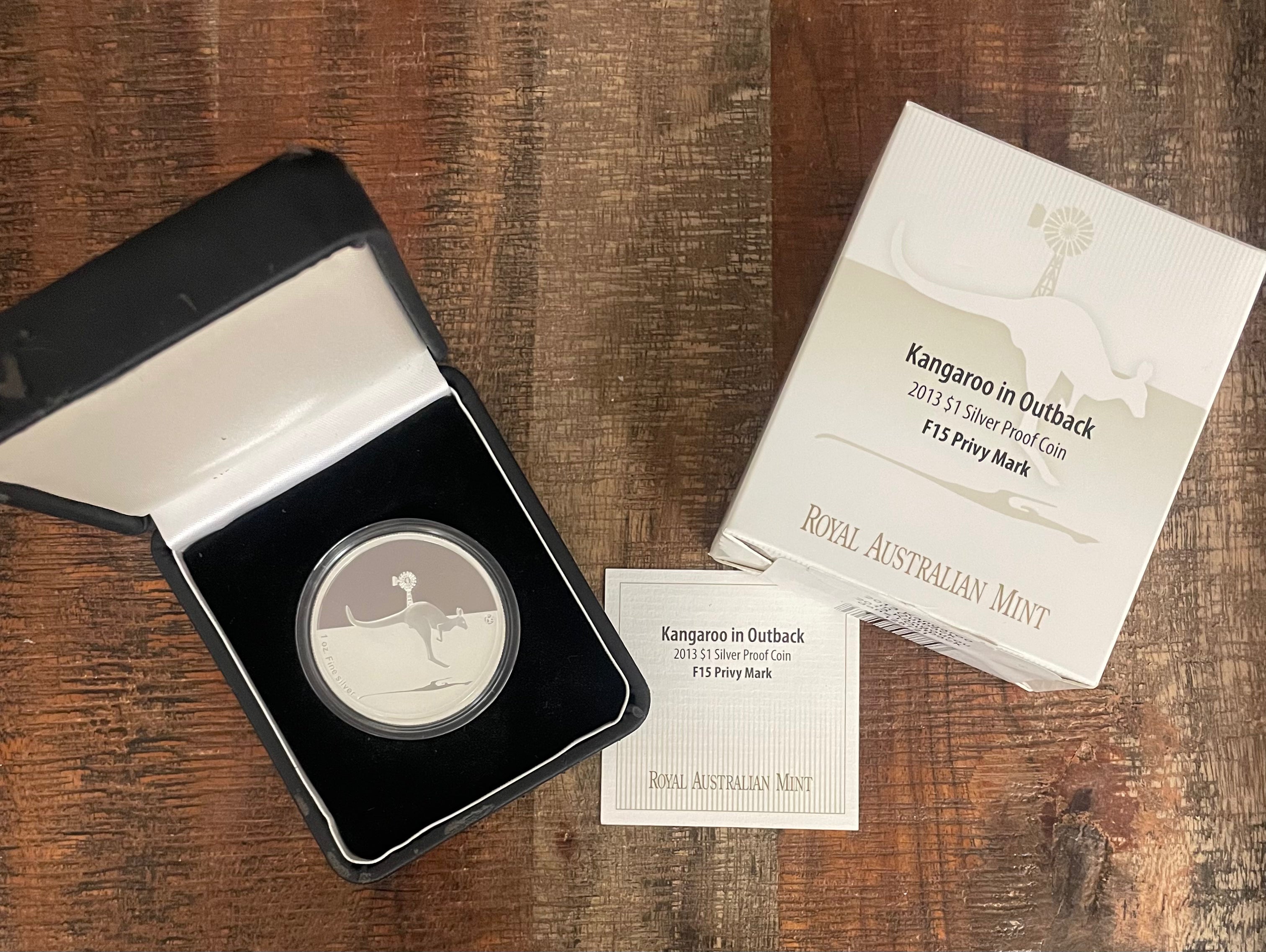 2013 $1 Kangaroo in Outback~Silver Proof Coin~F15 Privy Mark~In OGP with COA