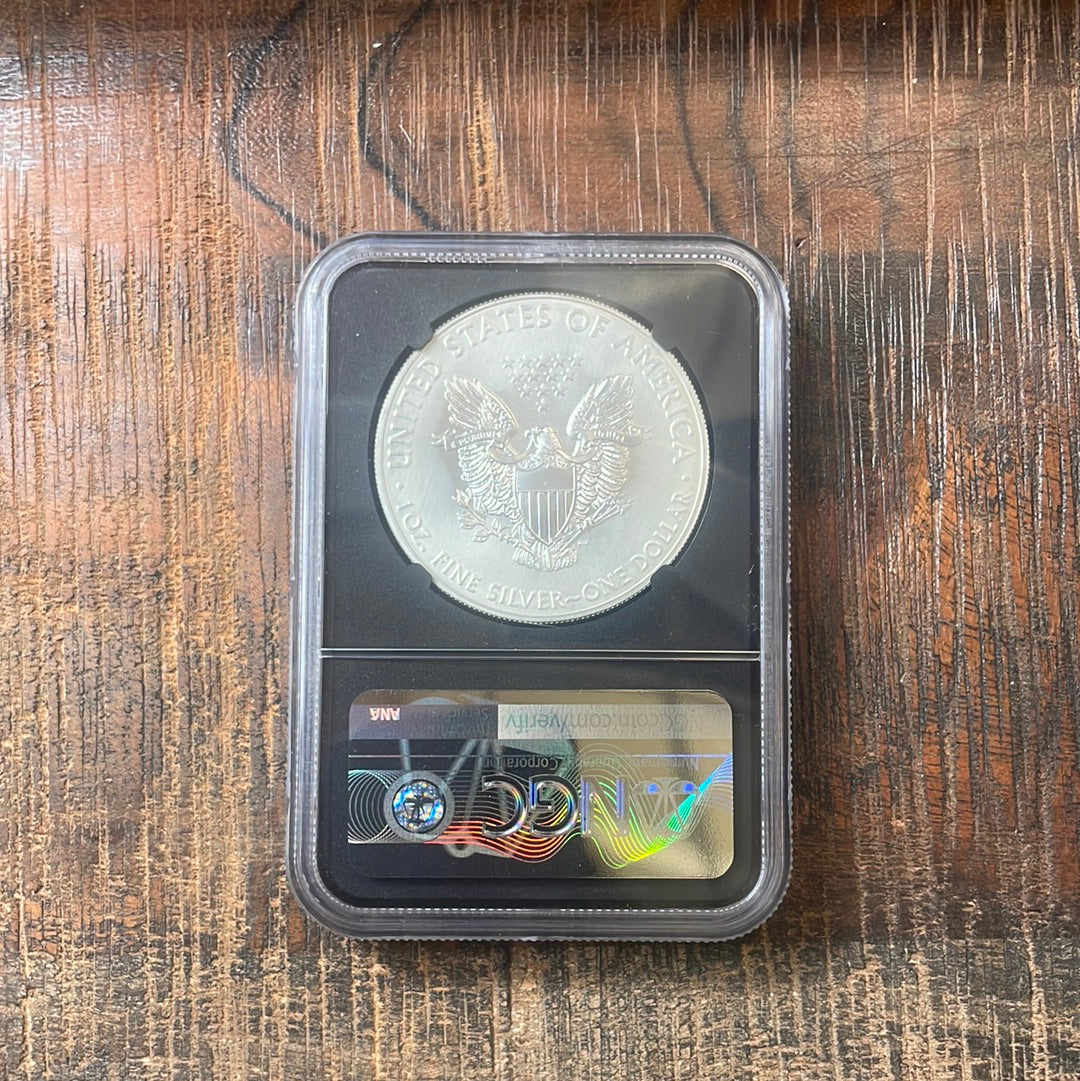 2021 $1 US American Silver Eagle, Heraldic Eagle T-1, FDOI, NGC MS70, Mercanti Signed.