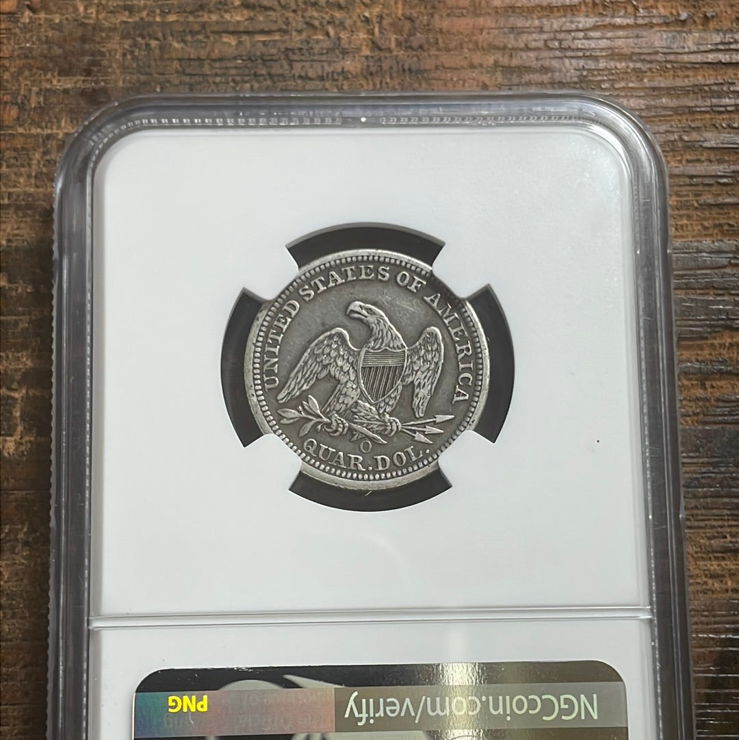 1859-O 25c US Seated Liberty Quarter NGC VF Details OBV TOOLED