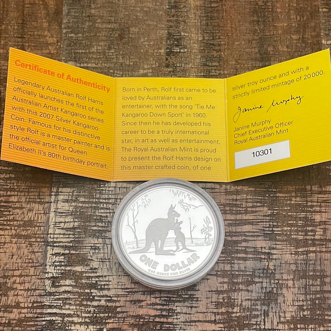 2007 $1 Australian Silver Kangaroo ~ Proof Coin ~ Low Mintage ~ COA