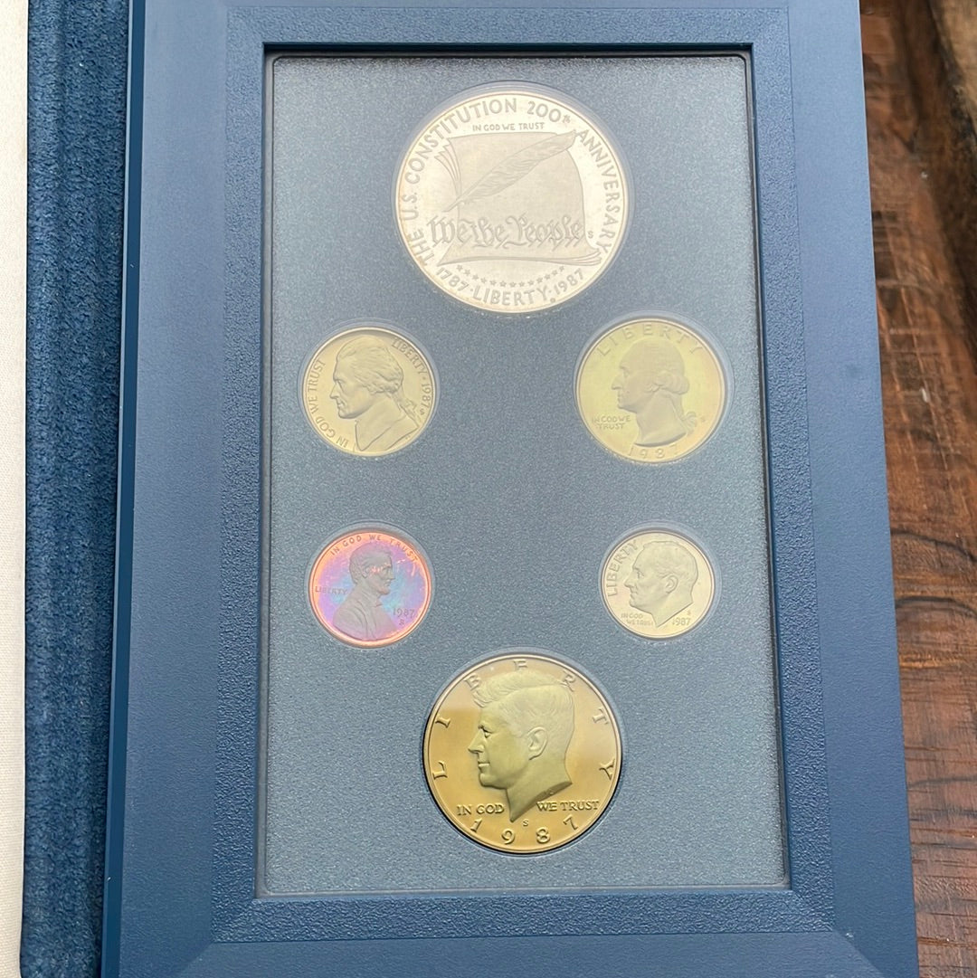 1987-S US Prestige Set Constitution Silver Dollar 6 Coins in OGP w/ COA