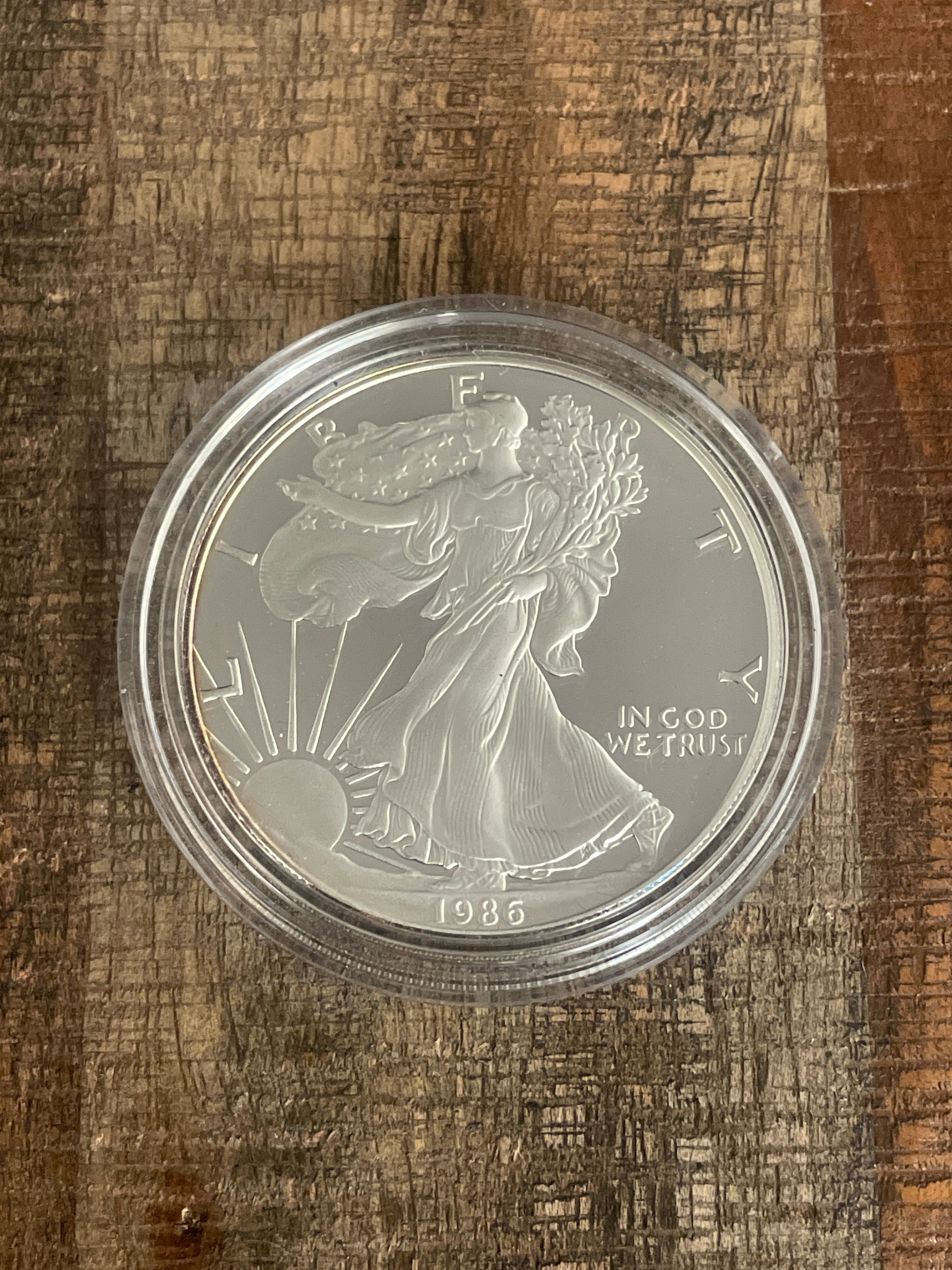 1986-S $1 US American Proof Silver Eagle Coin~Capsule, Presentation Case and Box included