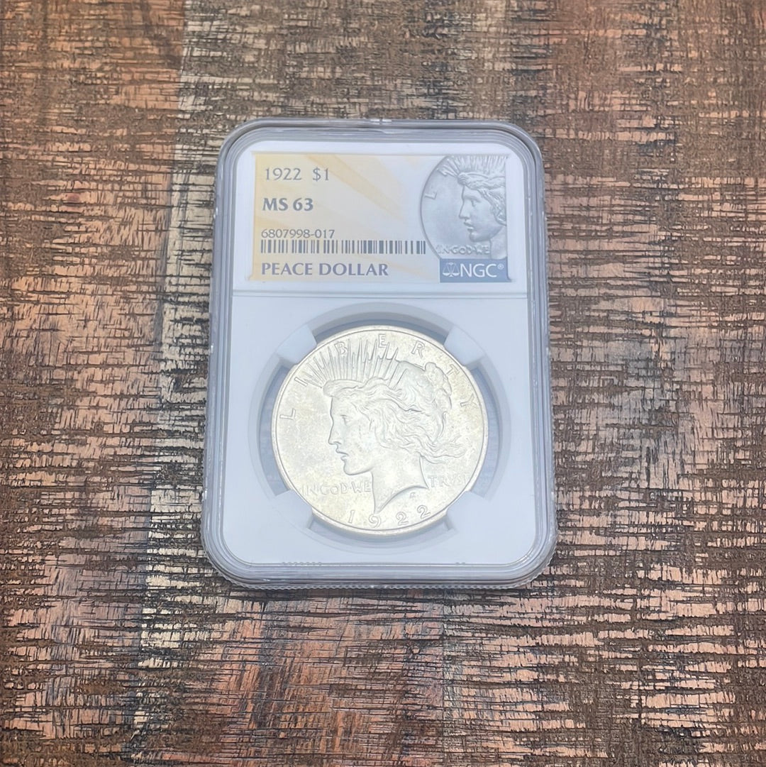 1922 $1 US Peace Dollar NGC MS63