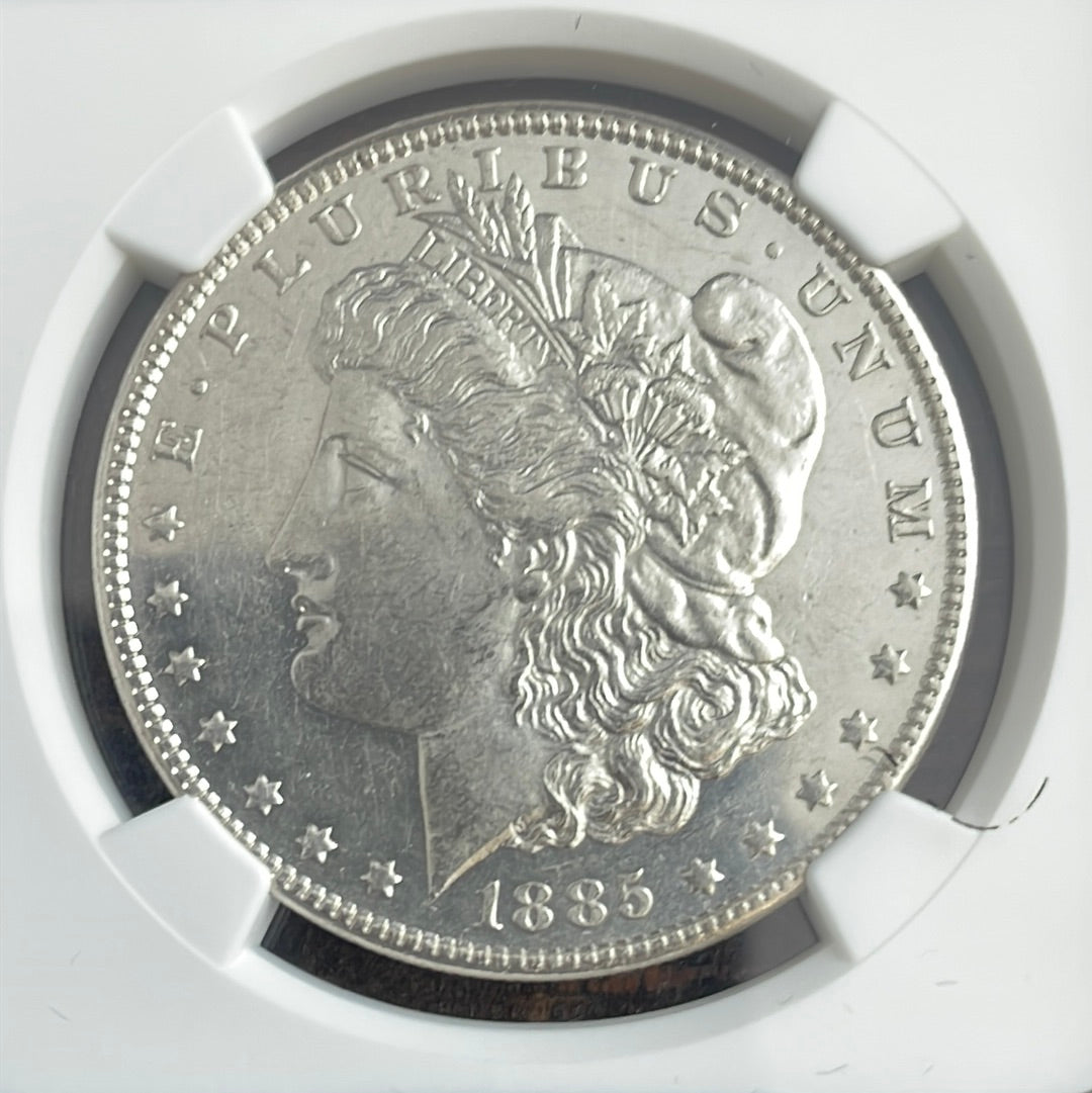 1885 $1 US Silver Morgan Dollar NGC AU58 PL