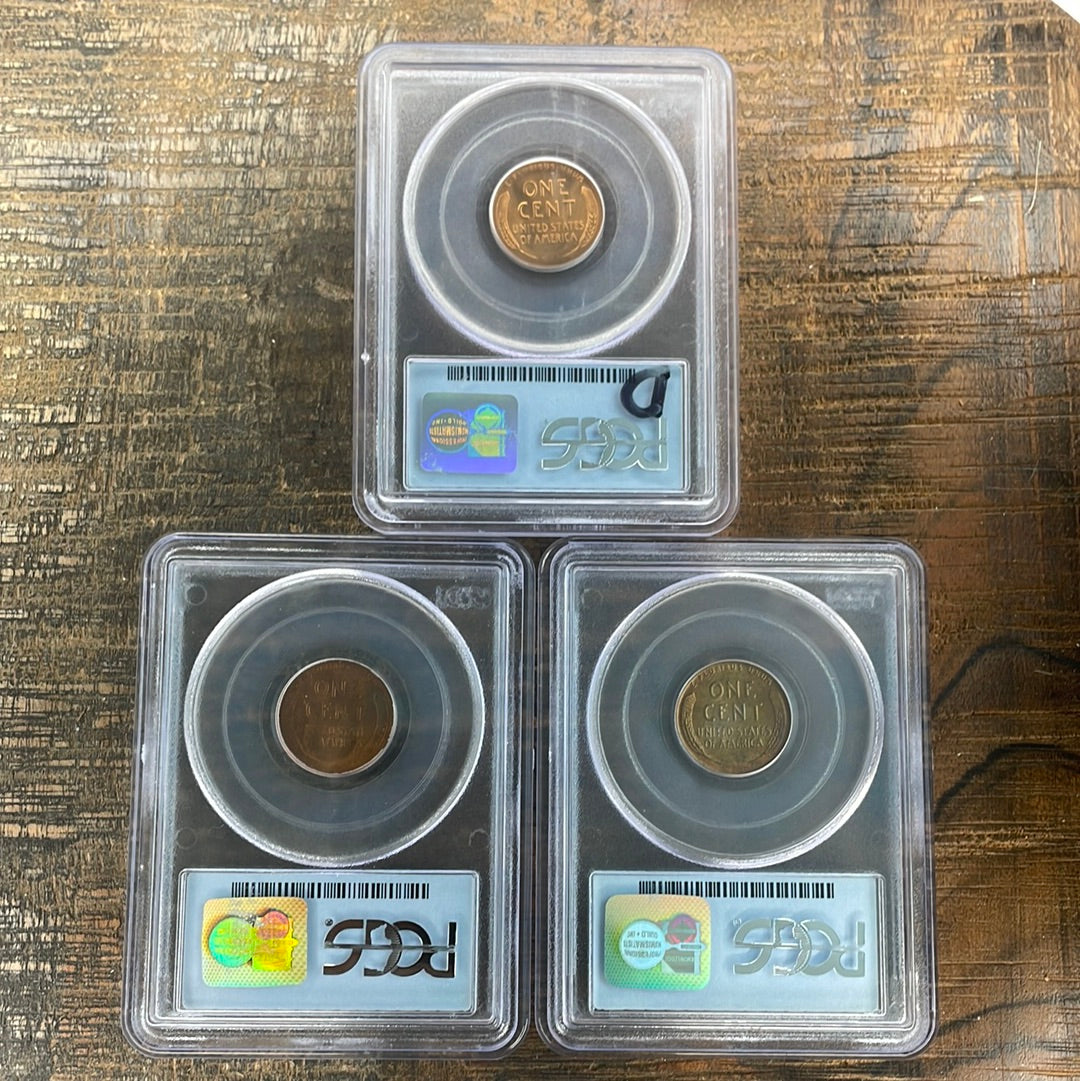 1944 PDS set of 3, 1c US Lincoln Wheat Cent PCGS MS66 RD