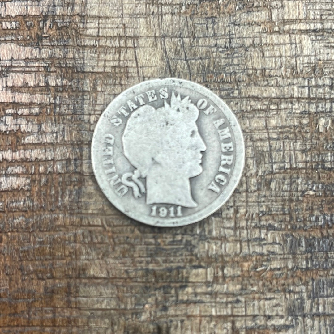 1911 10c US Barber Dime - 90% Silver