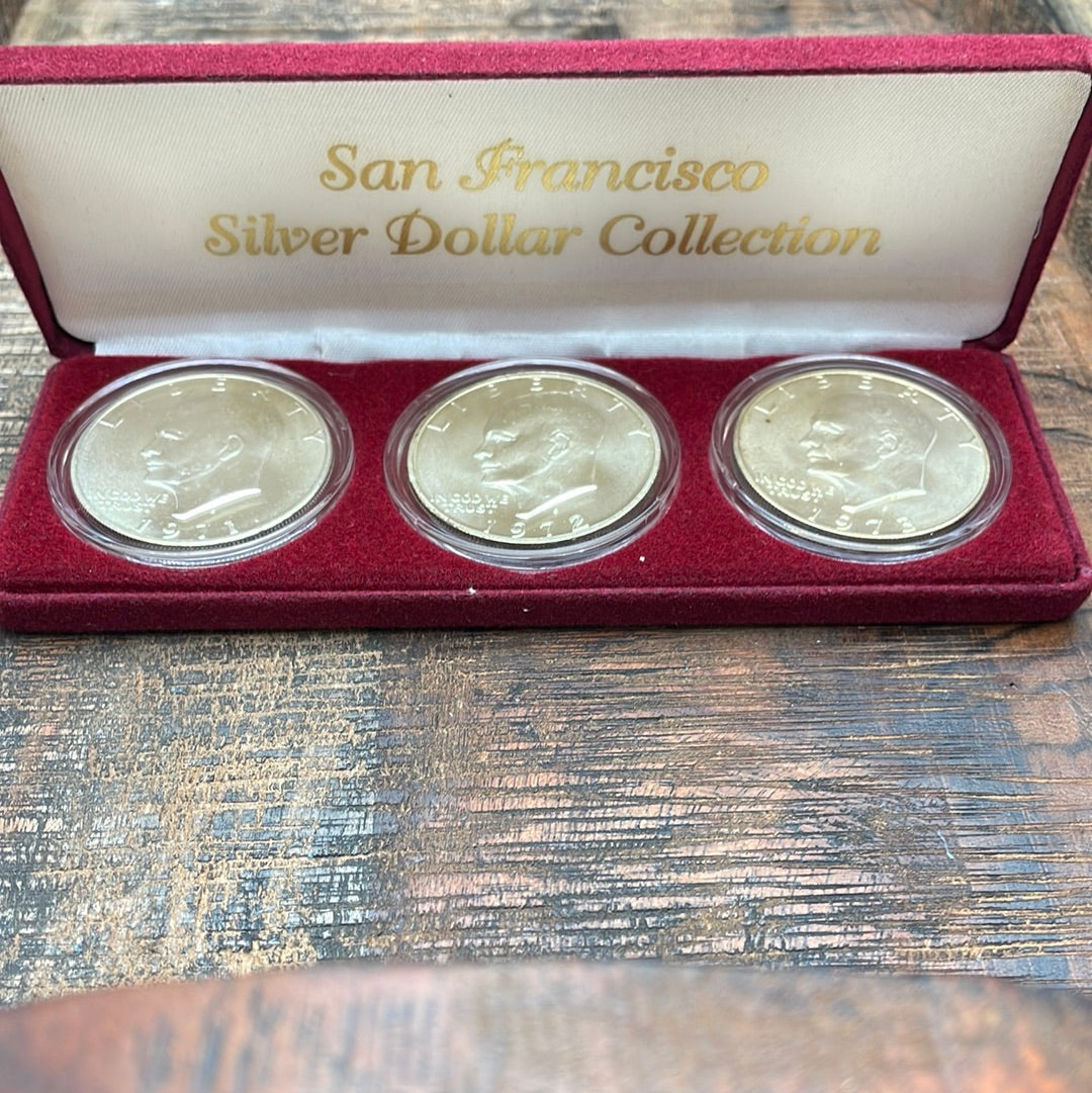 1971-S, 1972-S, 1973-S US $1 40% Silver Eisenhower Dollar 3 Coin Uncirculated Set