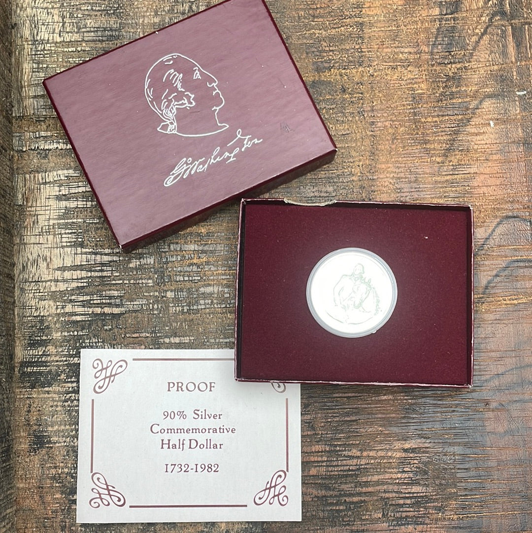 1982-S 50c George Washington Commemorative Half Dollar Silver Proof Coin in Mint Packaging with COA