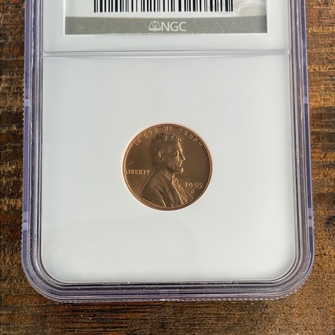 1955-S 1c US Lincoln Wheat Cent NGC MS67 RD