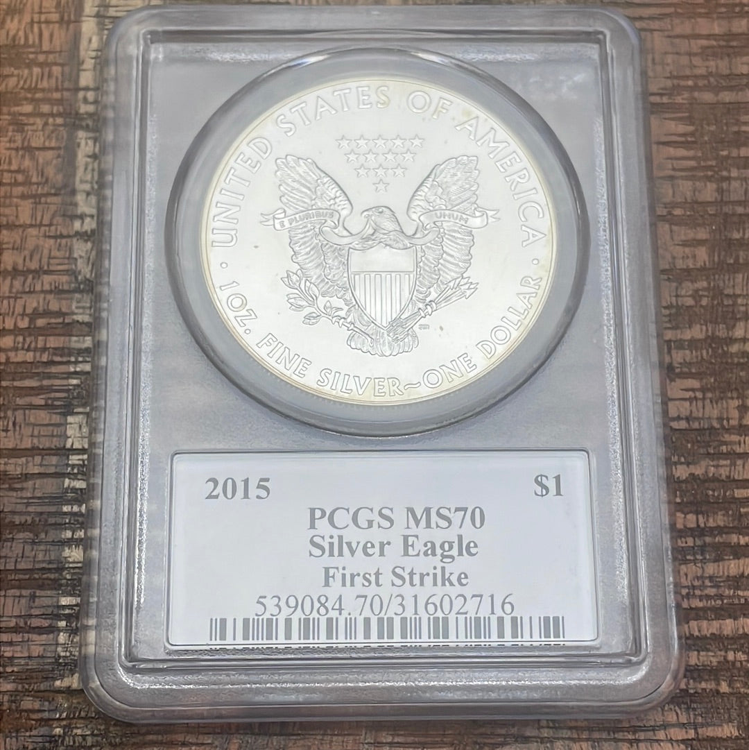 2015 $1 American Silver Eagle ~ PCGS MS70 ~ First Strike ~ Mercanti Signed