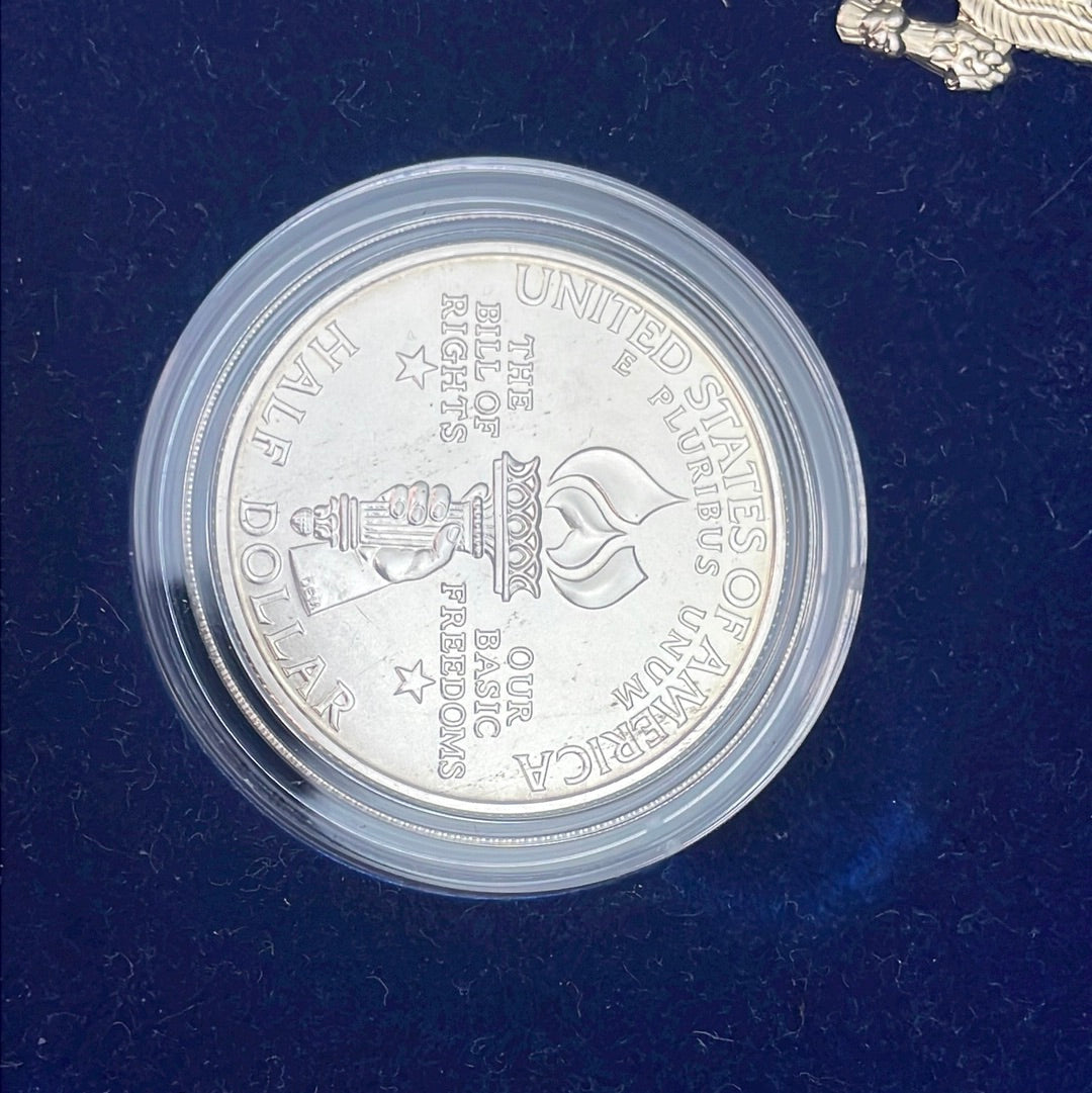 1993 D&W US Mint Bill of Rights Coins Commemorative Silver Dollar and Half Dollar.