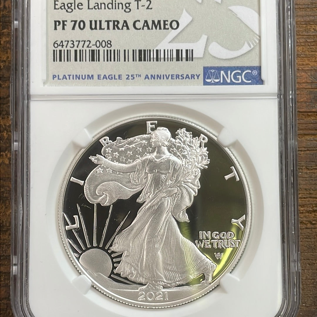 2021-S Eagle $1 Eagle Landing T-2 NGC PF70 Ultra Cameo “Slab Error 25th Platinum Eagle Label”