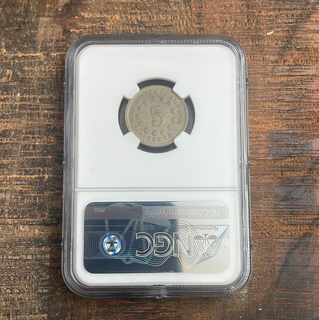 1868 5c US Shield Nickel, Rev of 67, NGC AU Details