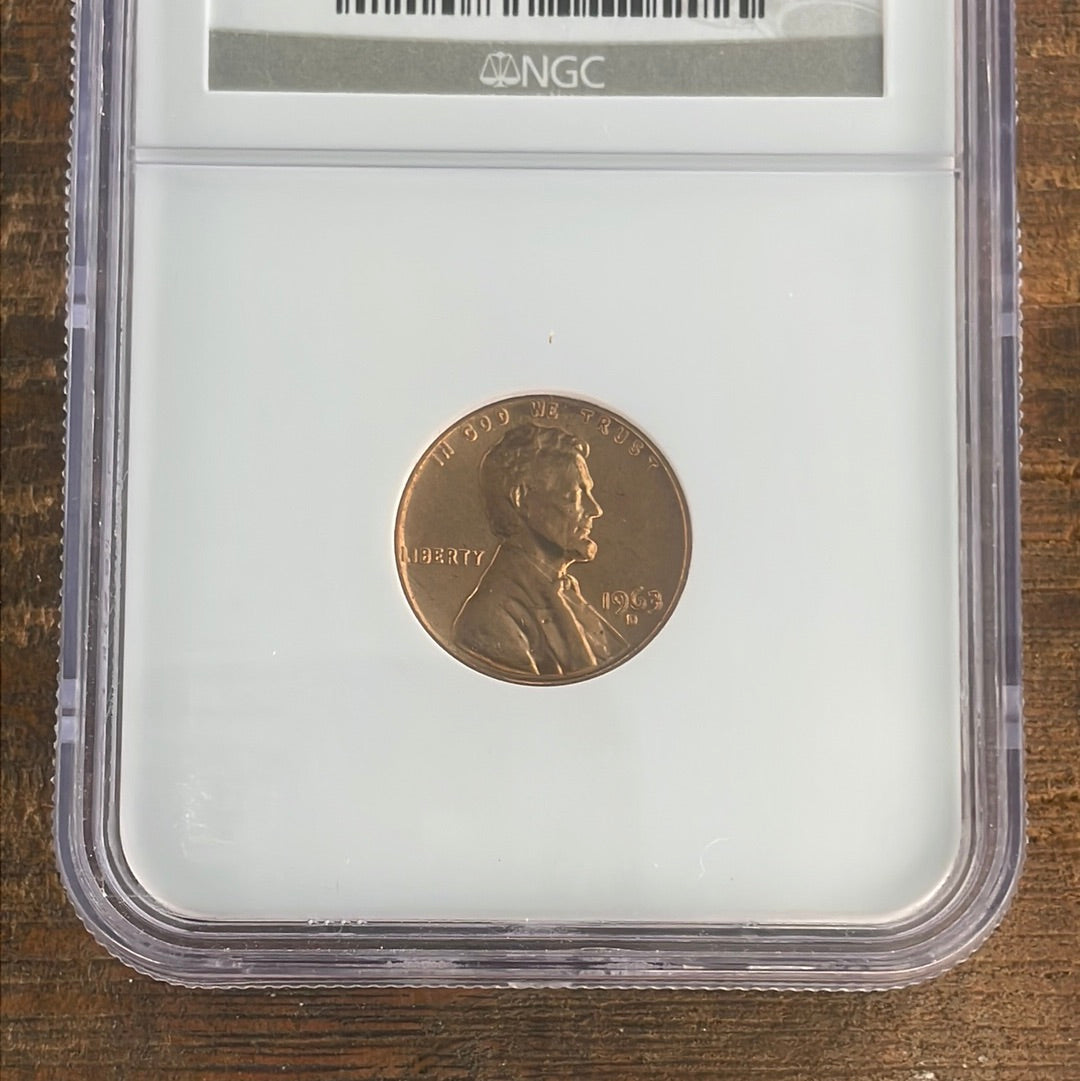 1963-D 1c US Lincoln Memorial Cent NGC MS66 RD