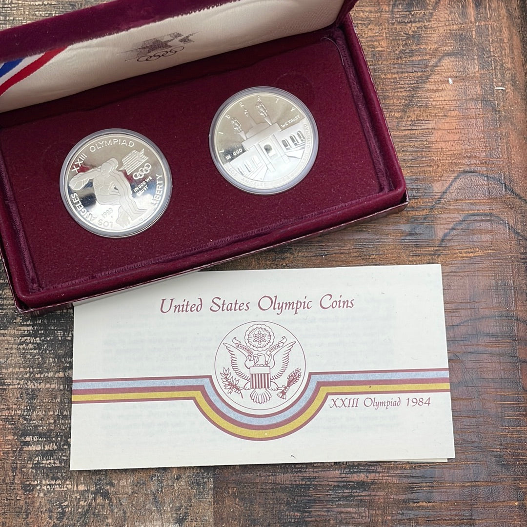 1983-S & 1984-S US $1 Olympic Silver Proof 2 Coins in OGP w/ COA