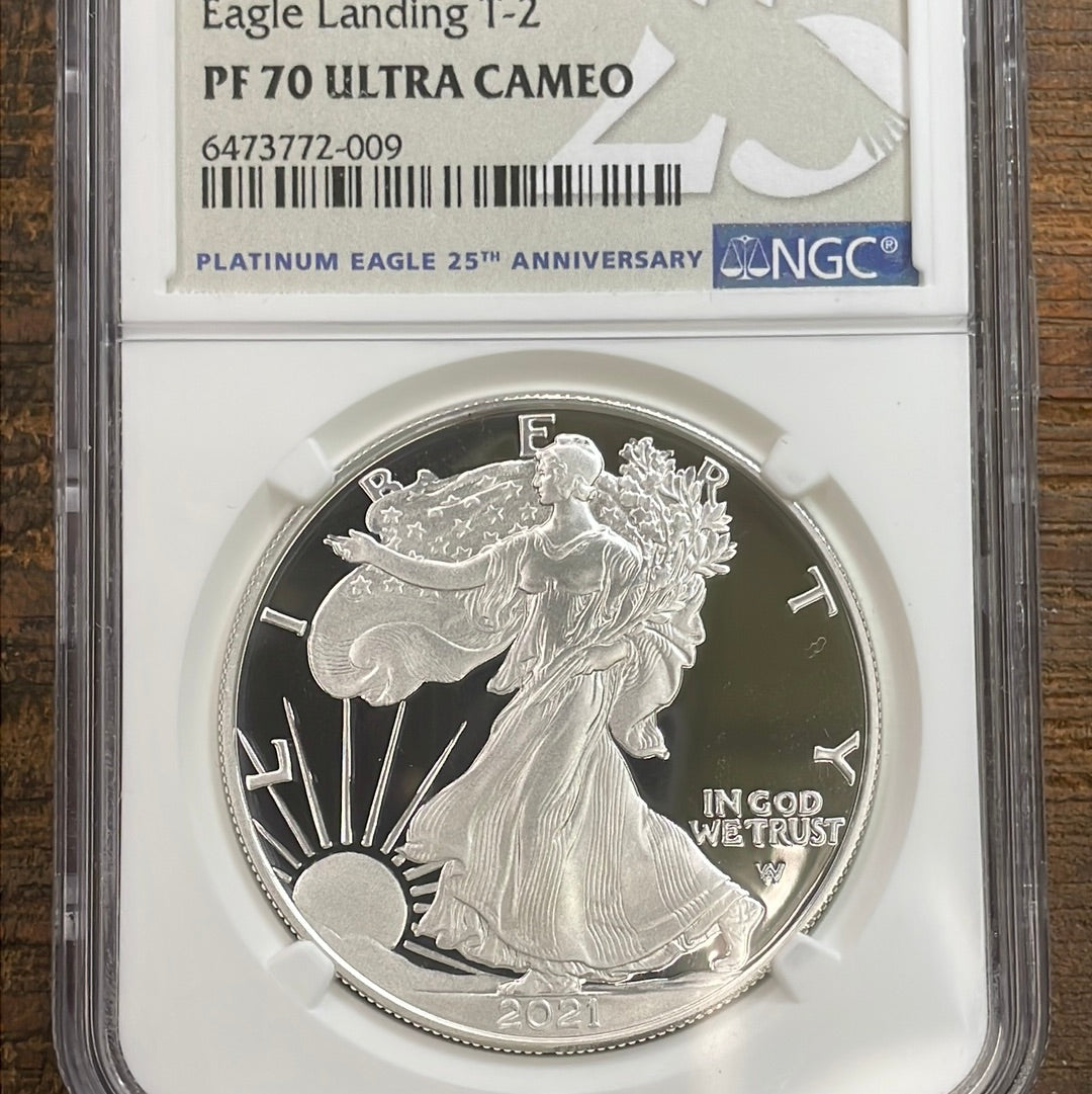 2021-S Eagle $1 Eagle Landing T-2 NGC PF70 Ultra Cameo “Slab Error 25th Platinum Eagle Label”