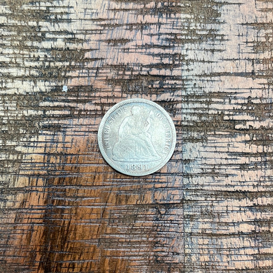 1891 10c US Seated Liberty Dime - 90% Silver