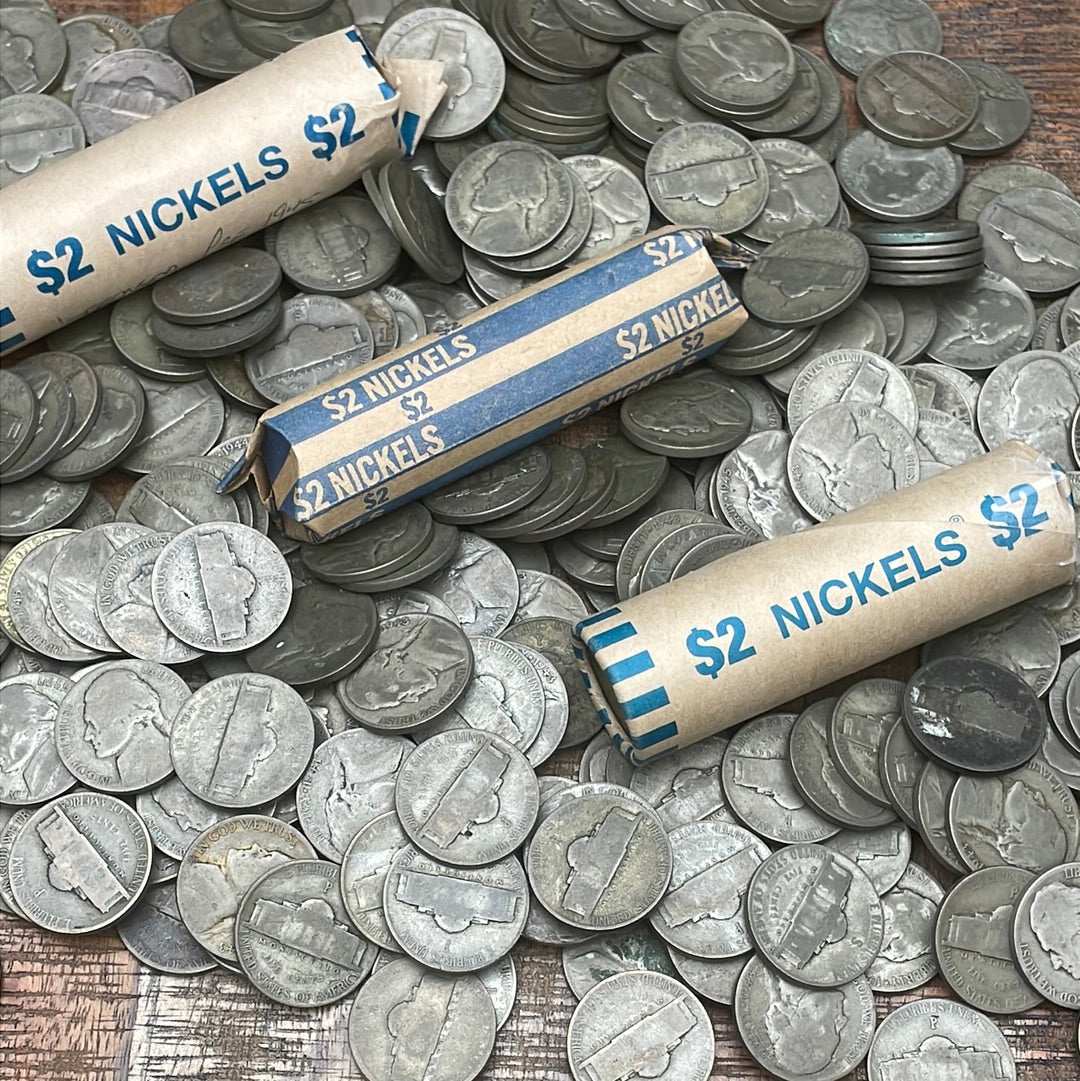 1942-1945 5C US Jefferson Nickels ~ 35% Silver ~ 1 roll of 40