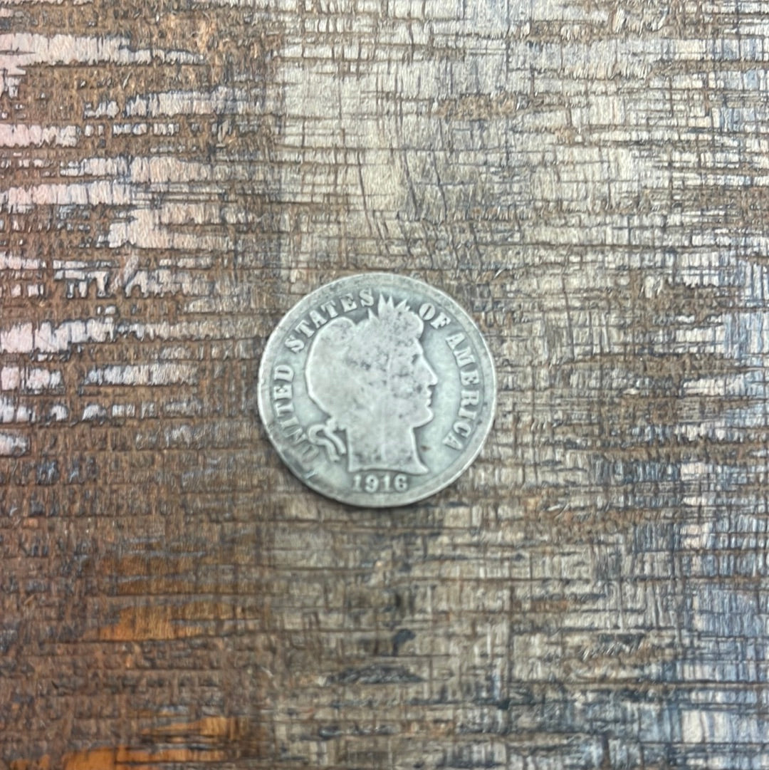 1916 10c US Barber Dime - 90% Silver