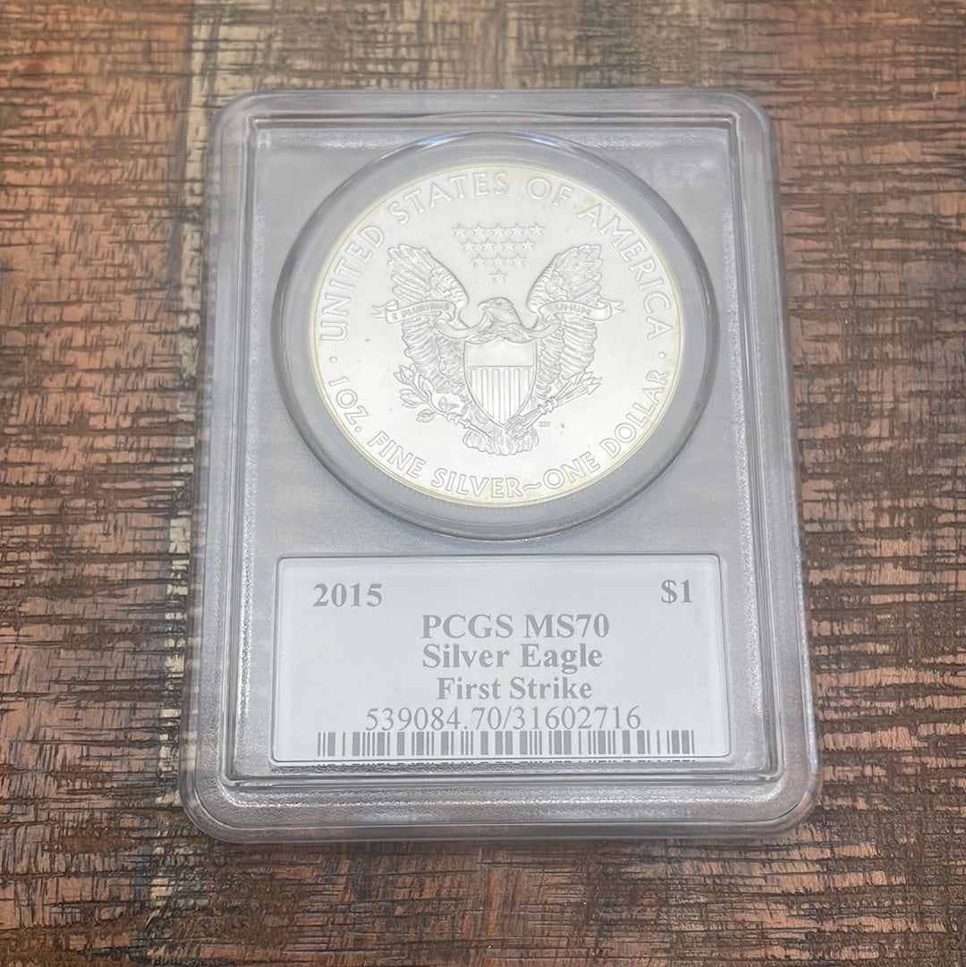 2015 $1 American Silver Eagle ~ PCGS MS70 ~ First Strike ~ Mercanti Signed