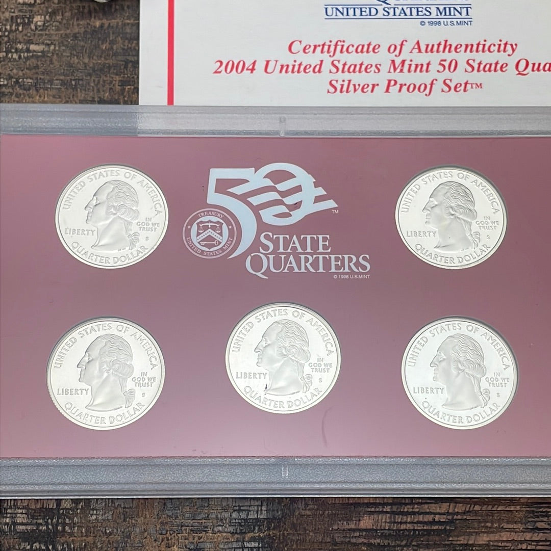 2004 US Mint 50 State Quarters Silver Proof Set in OGP with COA