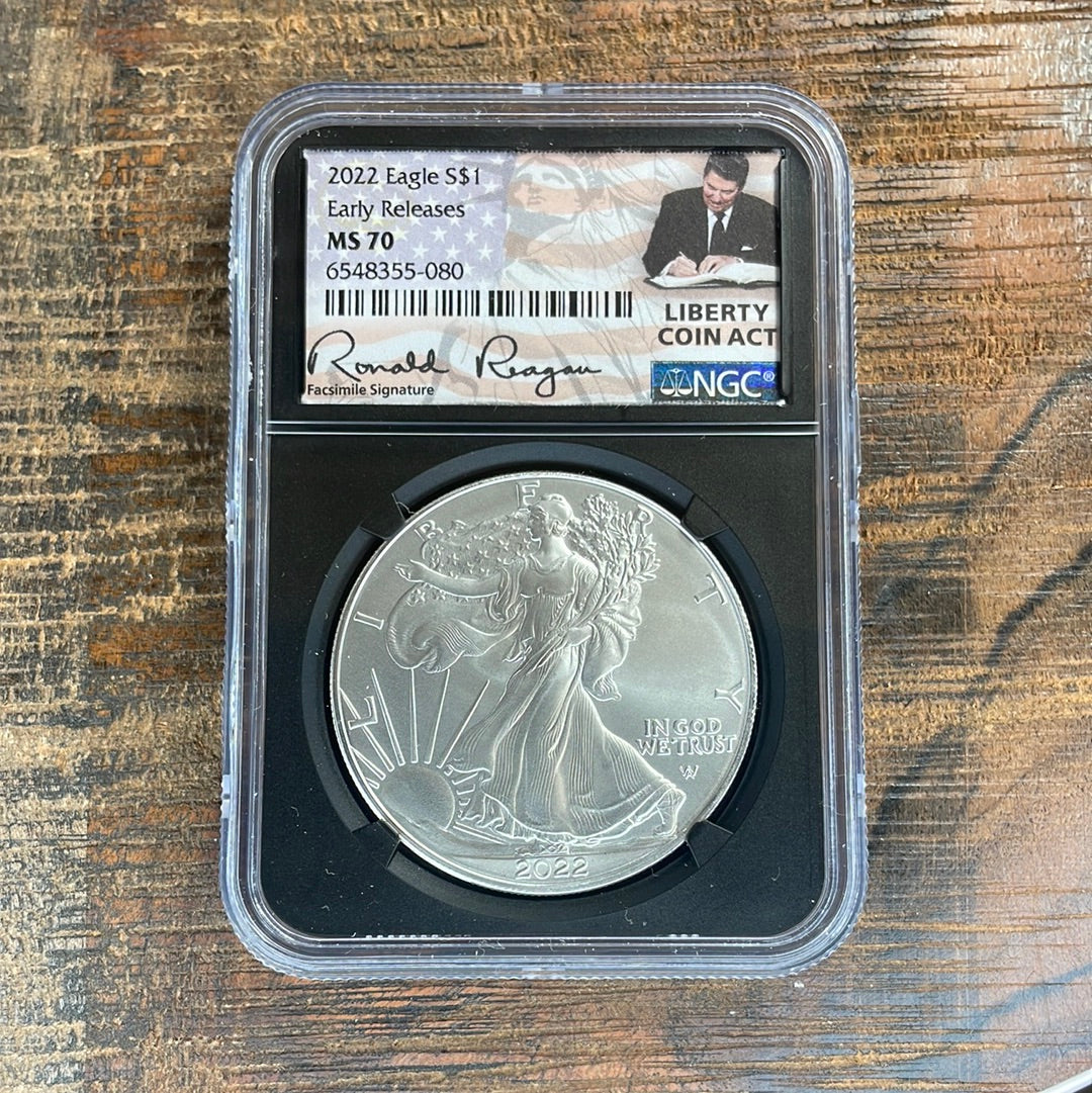 2022 US $1 American Silver Eagle Early Releases  NGC MS70 Ronald Reagan