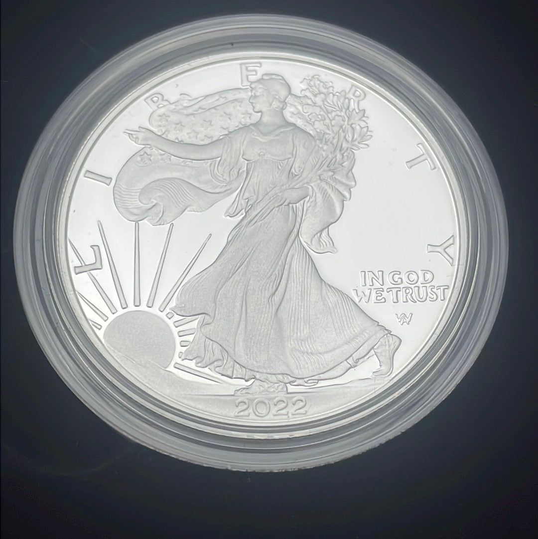 2022-S $1 US American Silver Eagle Proof Coin~Capsule, Presentation Case, Box, with COA.