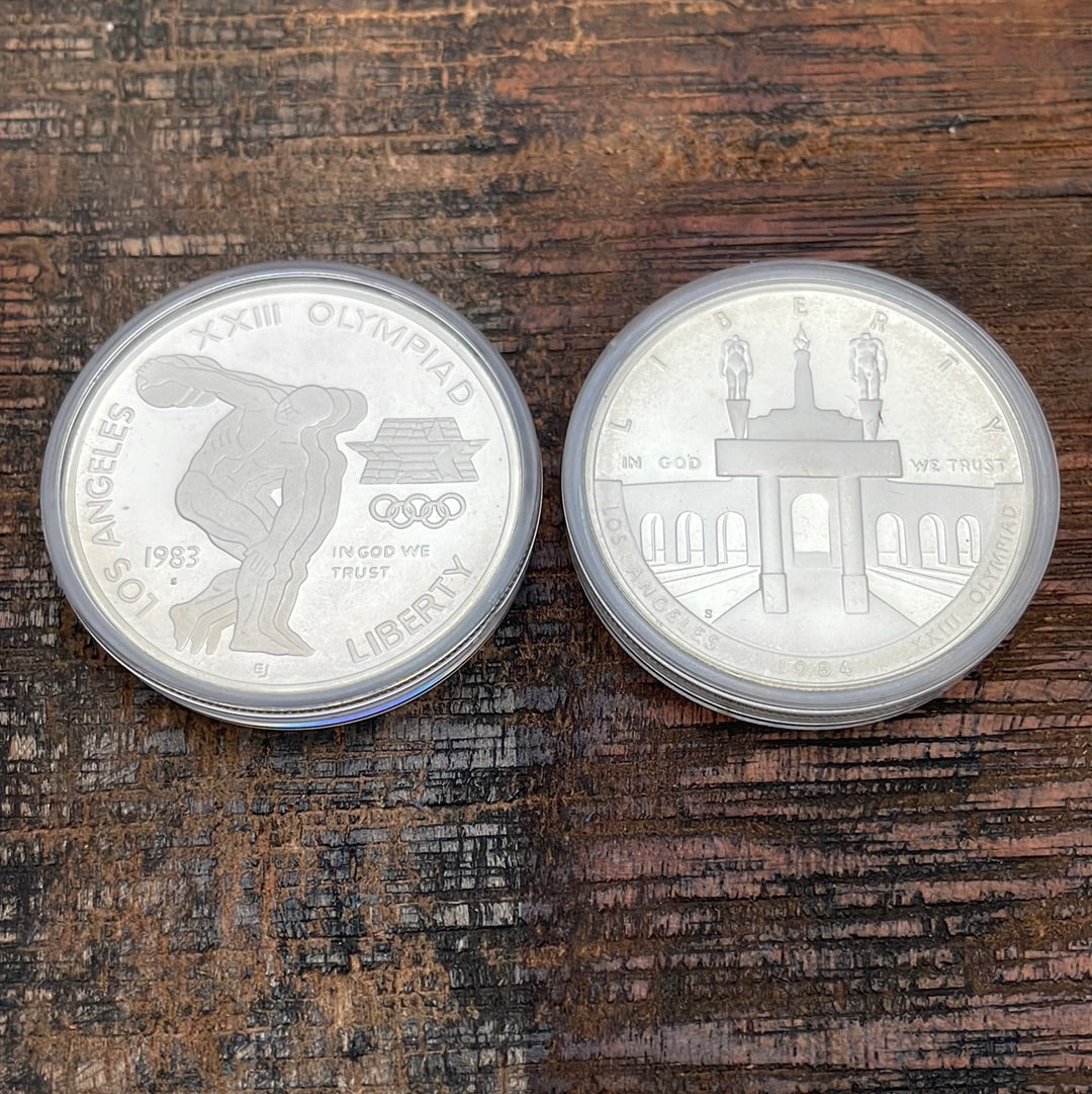 1983-S & 1984-S US $1 Olympic Silver Proof 2 Coins in OGP w/ COA