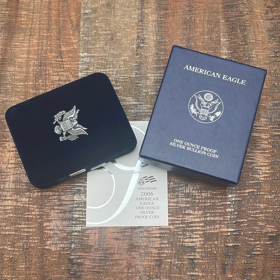 2006-W $1 US American Silver Eagle Proof Coin~Capsule, Presentation Case, Box, with COA.