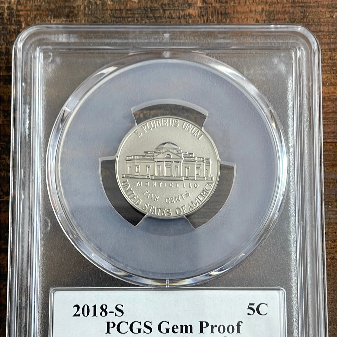 2018-S 5c US Jefferson Nickels PCGS GEM PR, Reverse Proof, 50th Anniversary Set