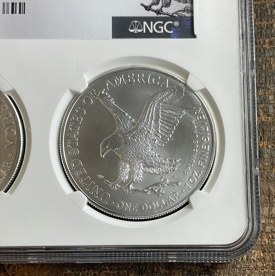 2021 American Silver Eagle Type1 & Type2 S. 2 coin set. NGC MS69.