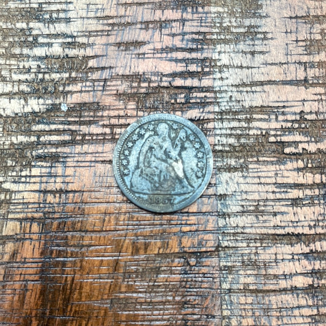 1857 10c US Seated Liberty Dime - 90% Silver