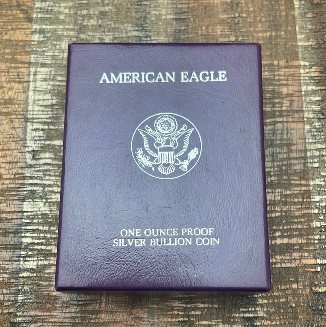 1989-S $1 US American Proof Silver Eagle Coin~Capsule, Presentation Case, COA, and Box