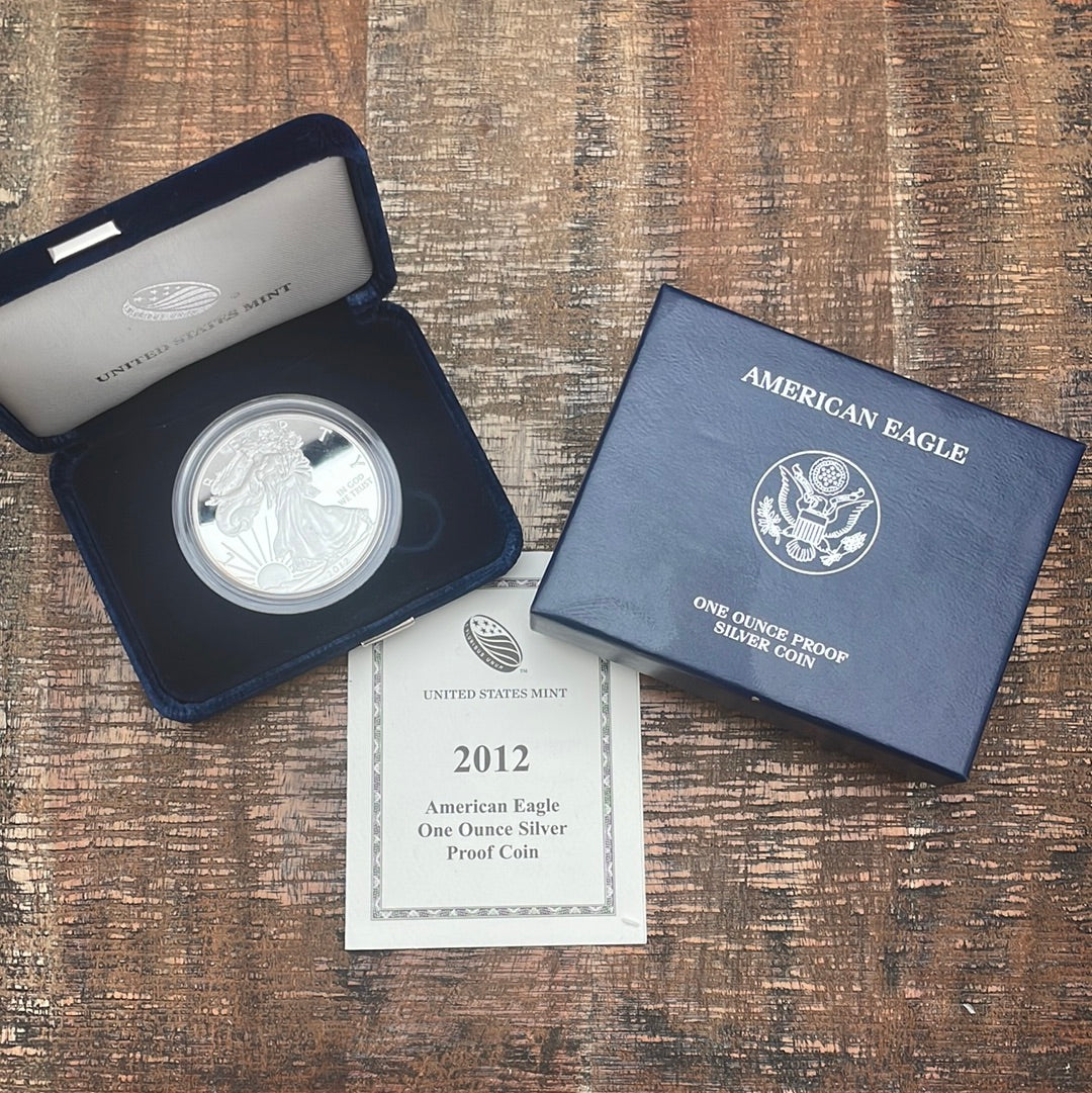 2012-W $1 US American Silver Eagle Proof Coin~Capsule, Presentation Case, Box, with COA.