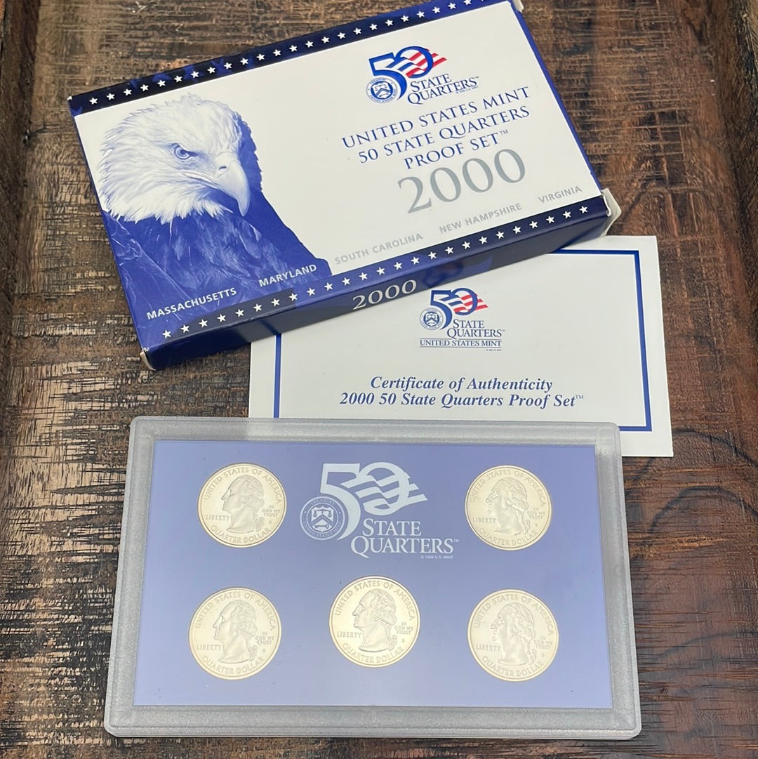 2000 United States Mint 50 State Quarters Proof Set in OGP with COA
