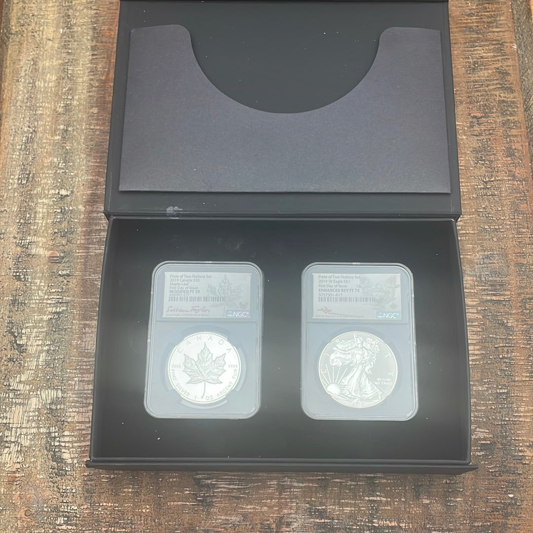 2019 Pride of Two Nations Set ~ ~ FDOI ~ NGC Graded ~ Canada MODIFIED PF70 ~ American ENCHANCED REV PF70