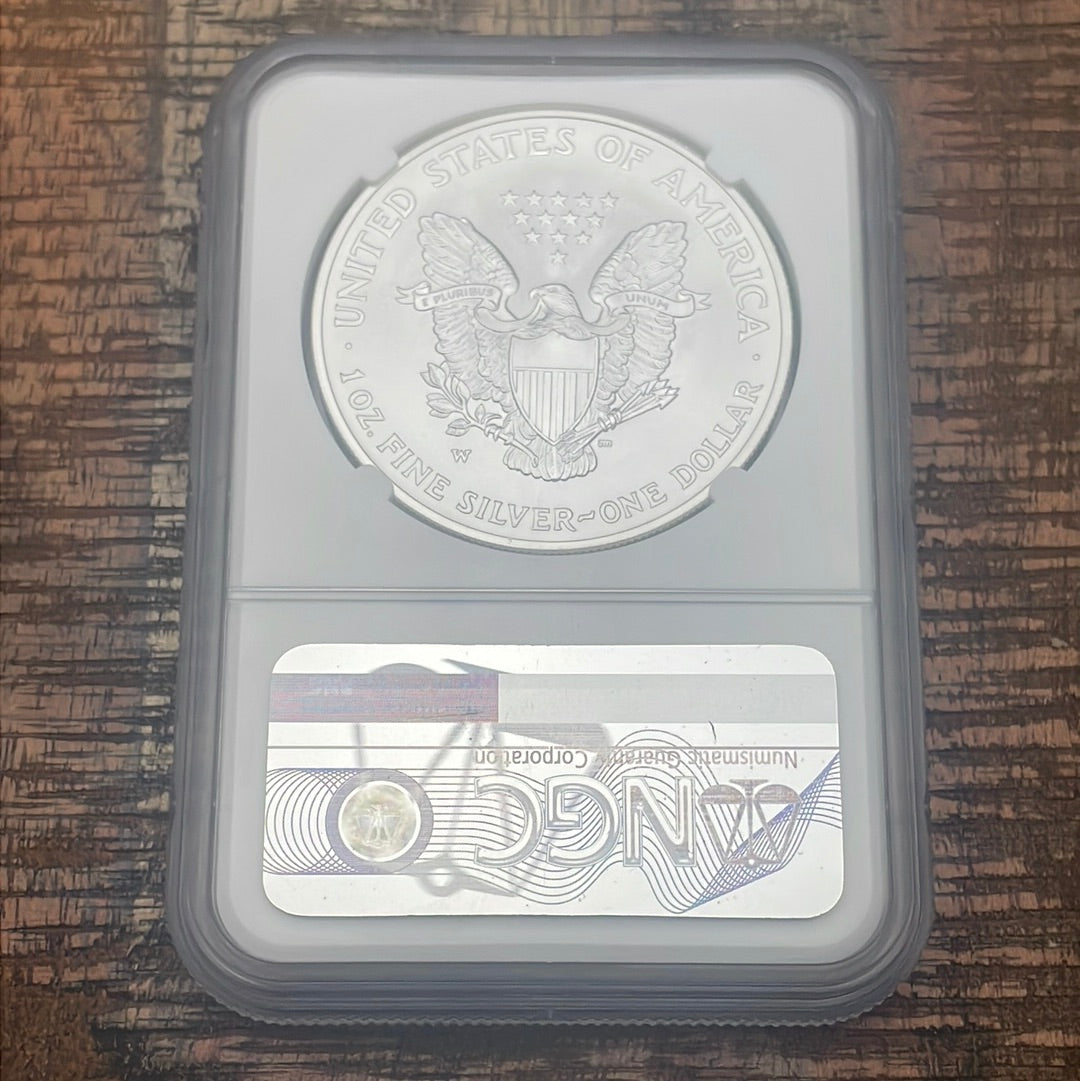 2008-W $1 US Burnished American Silver Eagle~Reverse of 2007~NGC MS70~ Mercanti Signed