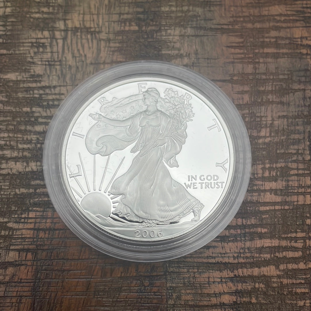 2006-W $1 US American Silver Eagle Proof Coin~Capsule, Presentation Case, Box, with COA.