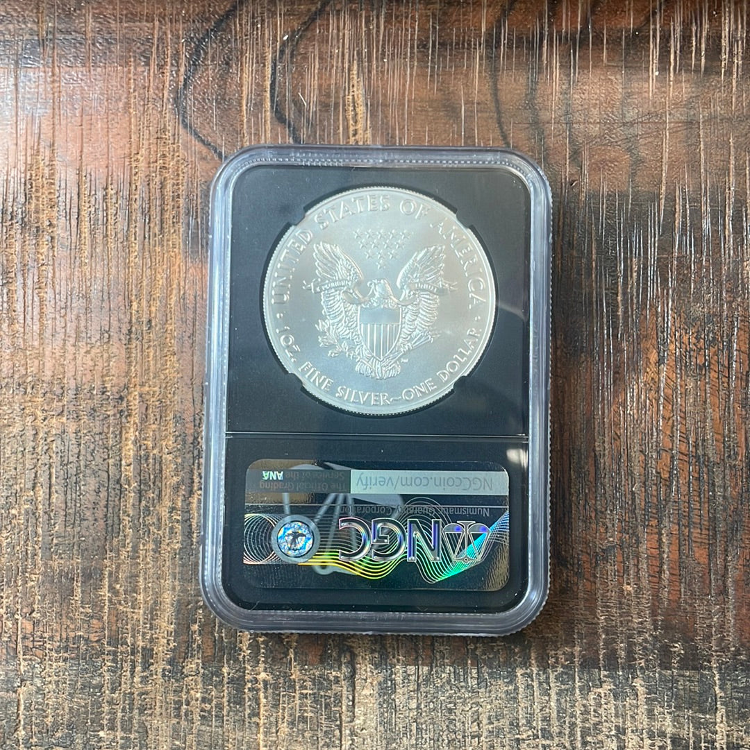 2021-W $1 US American Silver Eagle, Struck at West Point Mint, Heraldic Eagle T-1, NGC MS70