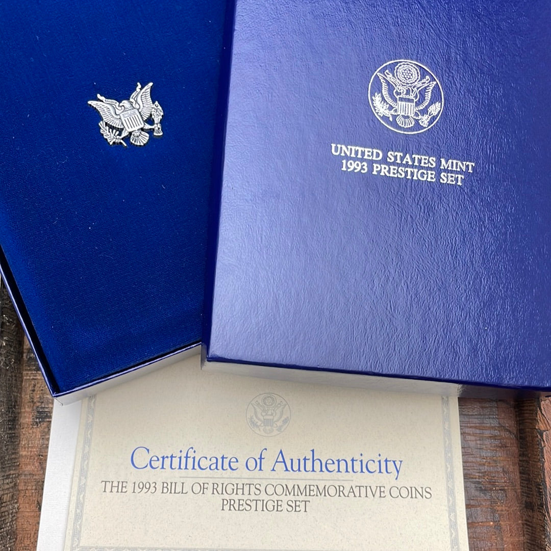 1993-S US Prestige Set Bill of Rights Silver Dollar 7 Proof Coins in OGP w/ COA